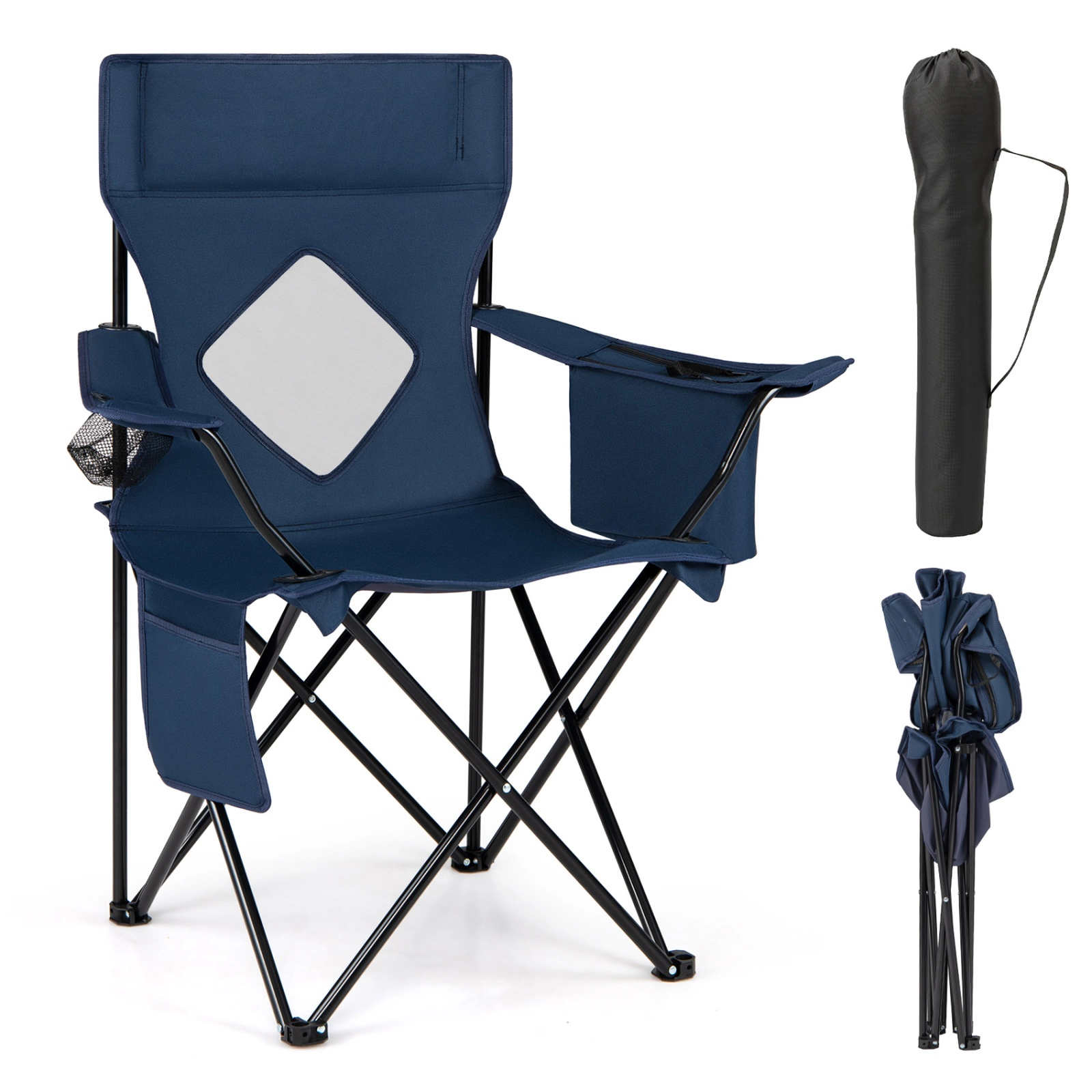 SUGIFT Camping Chair with Mesh Backrest and Solid Metal X-Frame 330-lb Capacity 35.5-in Tall with Carrying Bag Blue