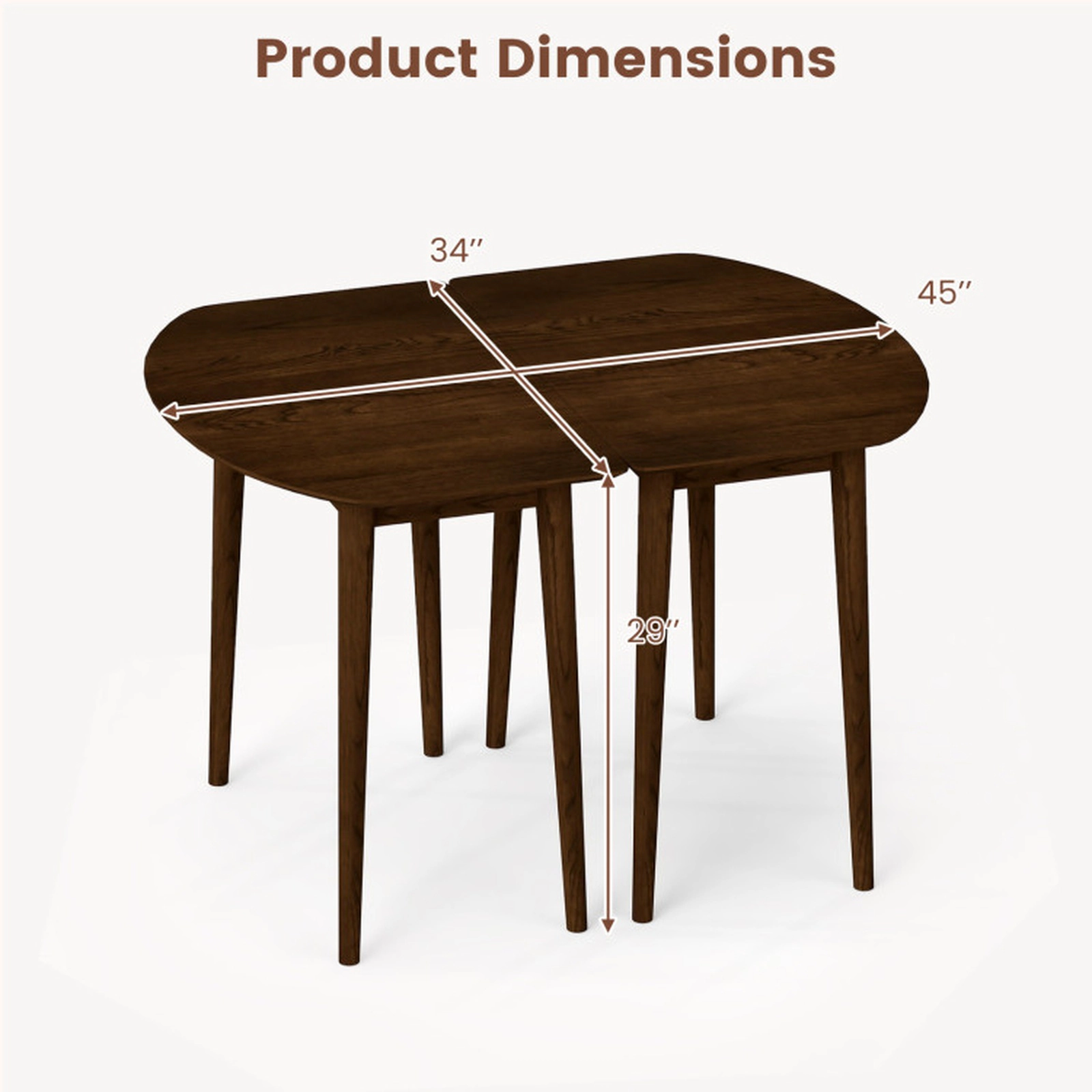 SUGIFT 45 in Walnut Oval Extendable Dining Table for 4 to 6 People