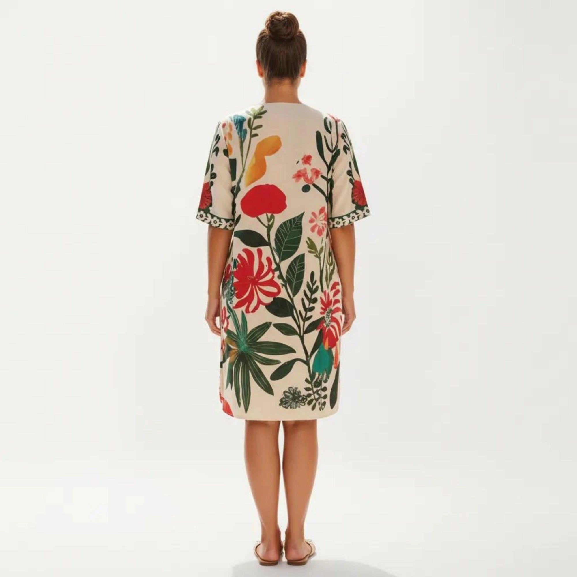 Anna-Kaci Womens Plus Floral V-Neck Short Sleeve Shift Dress