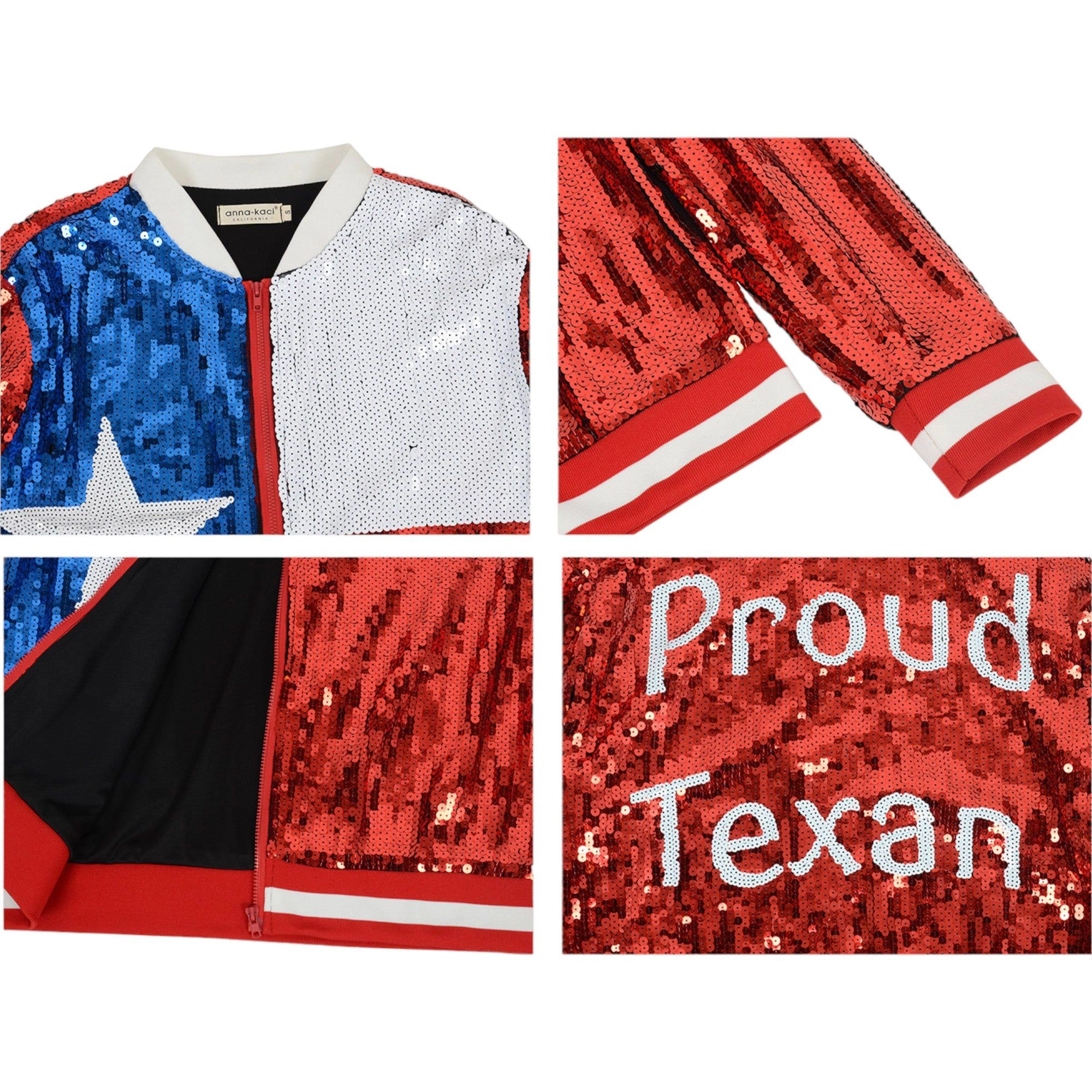 Anna-Kaci Women's Sequin American Flag Bomber Zip-Up Jacket