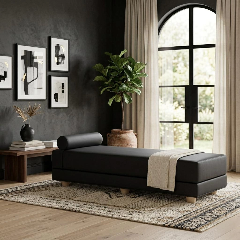 Jaxx Alon Daybed Deluxe Ultraleather - Fold-Out Sleeper Chaise with Memory Foam Queen-Size Mattress