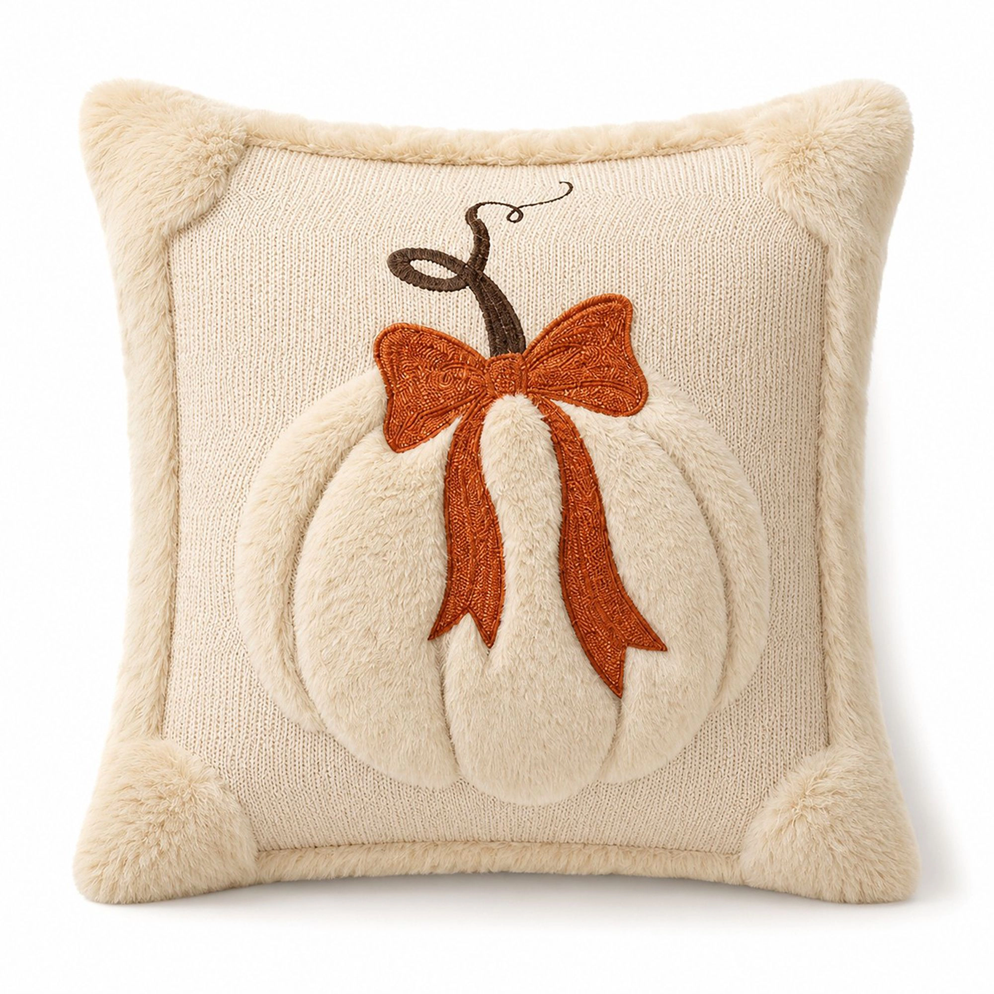 Alilang Fall Textured Pumpkin Bow Decorative Throw Pillow Cover