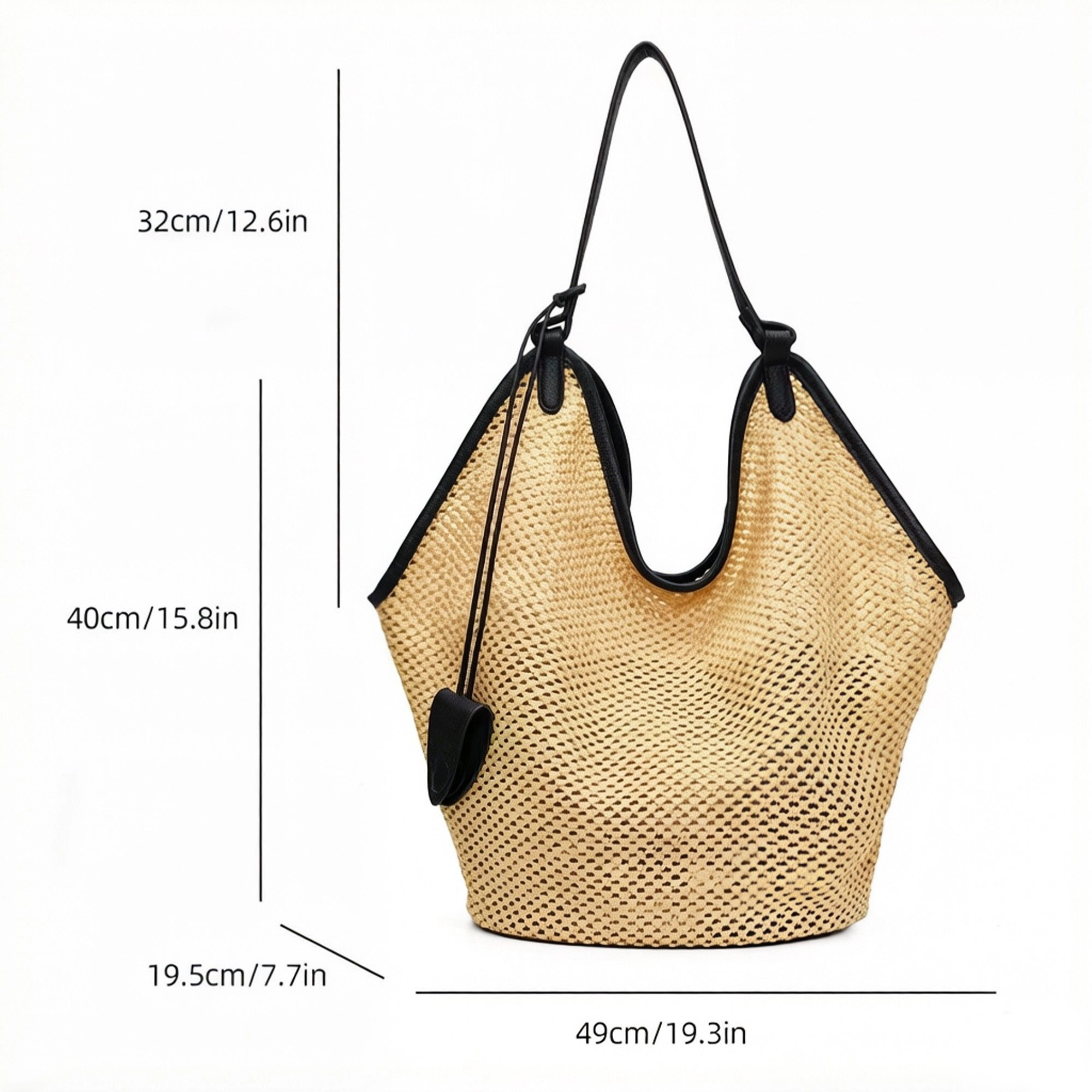 Alilang Women's Woven Shoulder Bag with Faux Leather Trim Slouchy Hobo Handbag Lightweight Large Capacity Tote