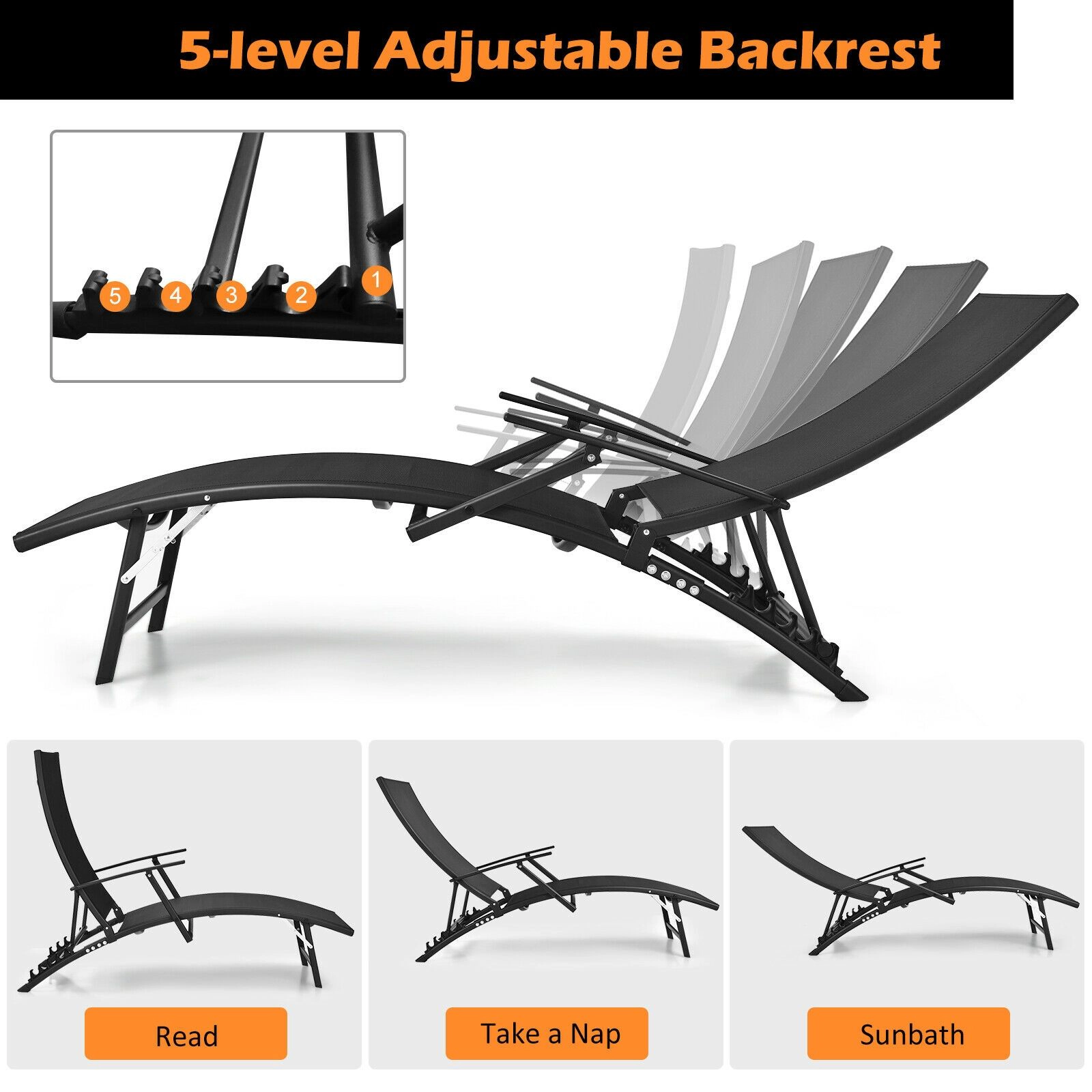 SlickBlue Unisex 2-Piece Folding Stackable Patio Lounge Chairs