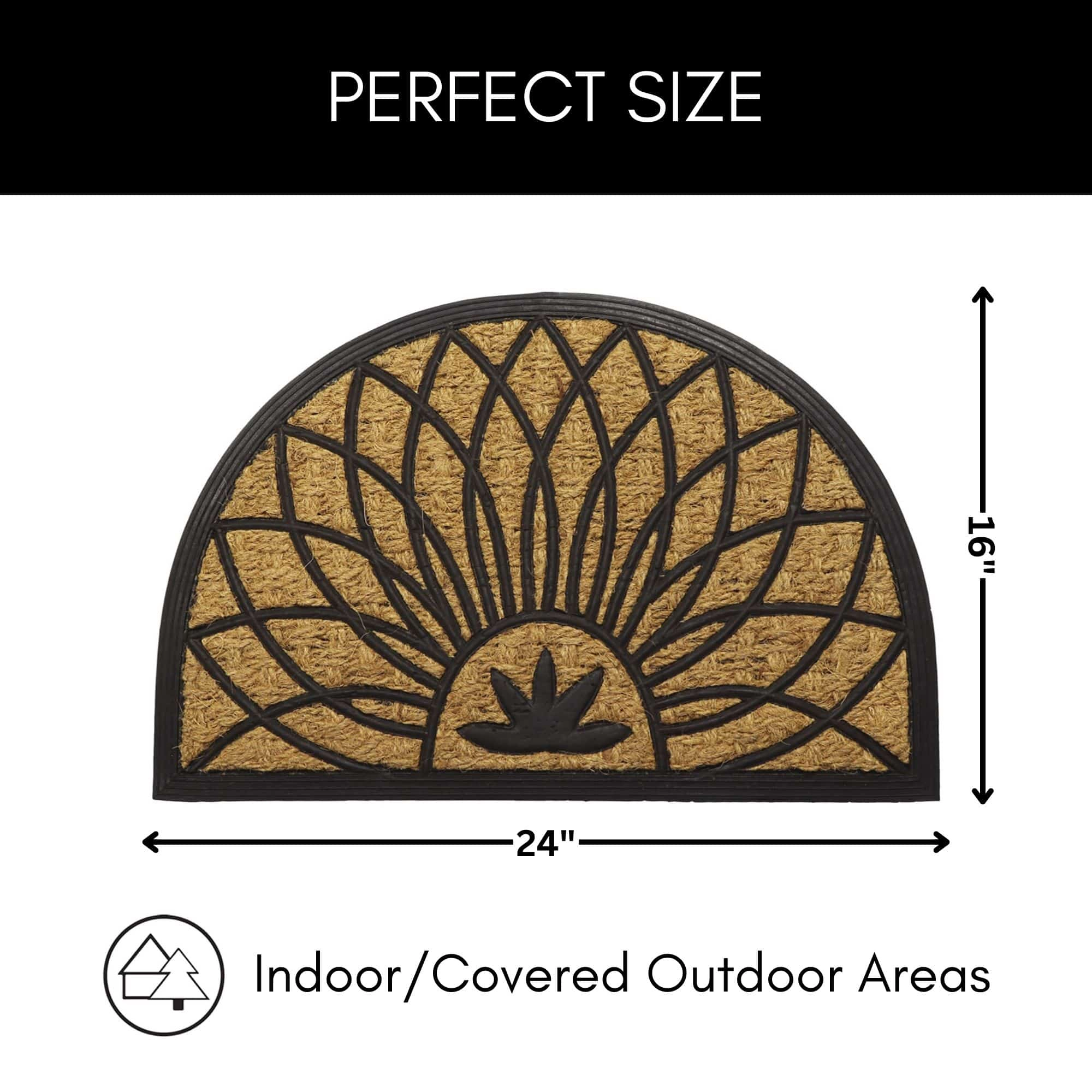 Evideco French Home Goods Natural and Black Rosace Coir Doormat 24 x 16 Inches