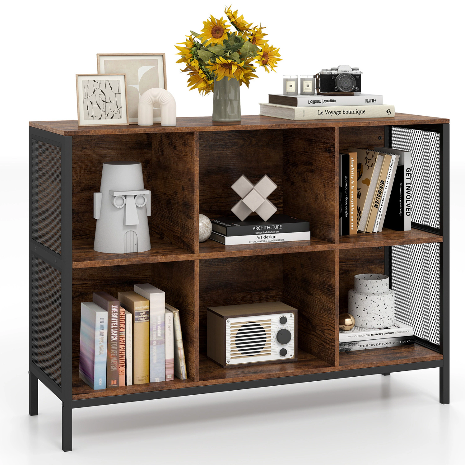 LJG 6 Cube Bookcase 42" Wide Horizontal Bookshelf with Accent Cubby Shelf
