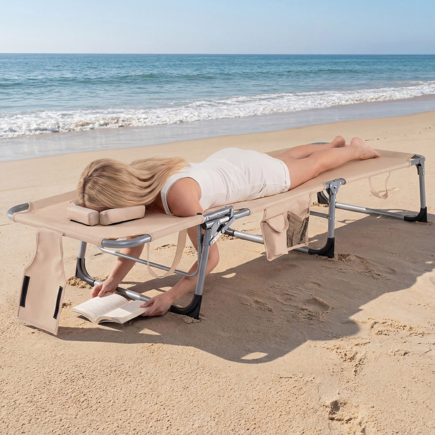 LJG Set of 2 Tanning Chair Portable Chaise Lounge with 4-Position Adjustable Backrest