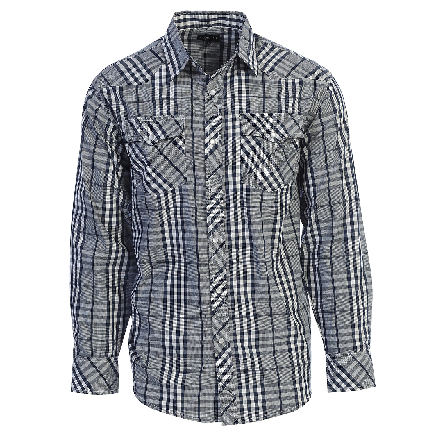 Gioberti Men's Western Plaid Long Sleeve Shirt with Pearl Snap-on