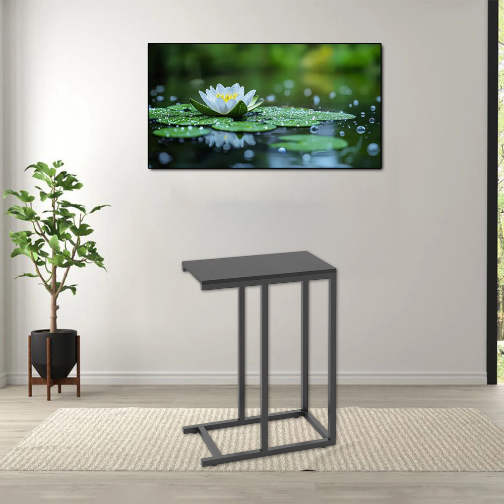 Hivvago C-Shaped Sofa Side Table with Sliding Base for Laptop, Coffee, and Snacks