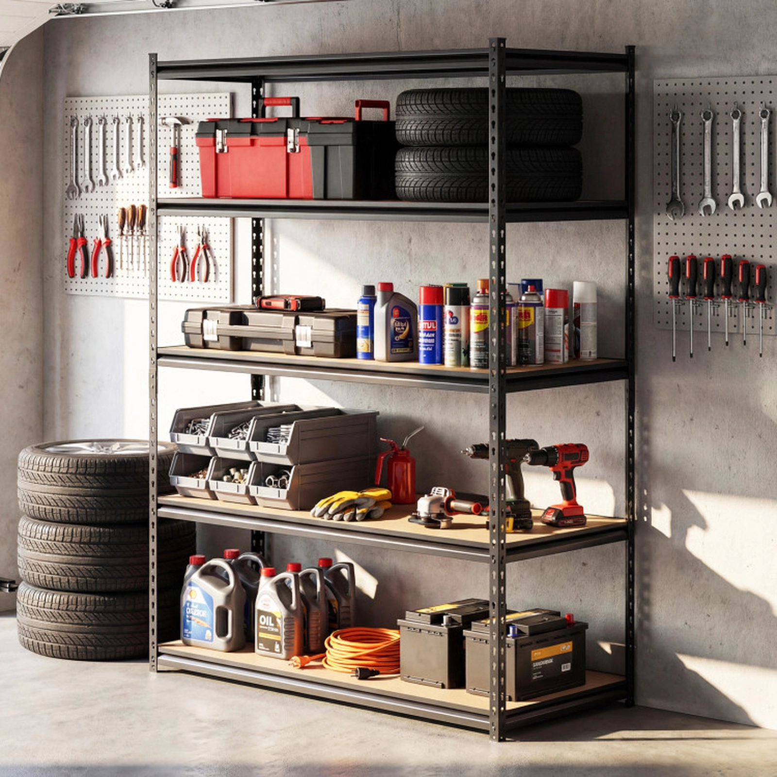 SUGIFT Set of 4 5-Tier MDF Shelf Adjustable Metal Garage Shelving 30-in x 12-in x 60-in 2200-lb Capacity Black
