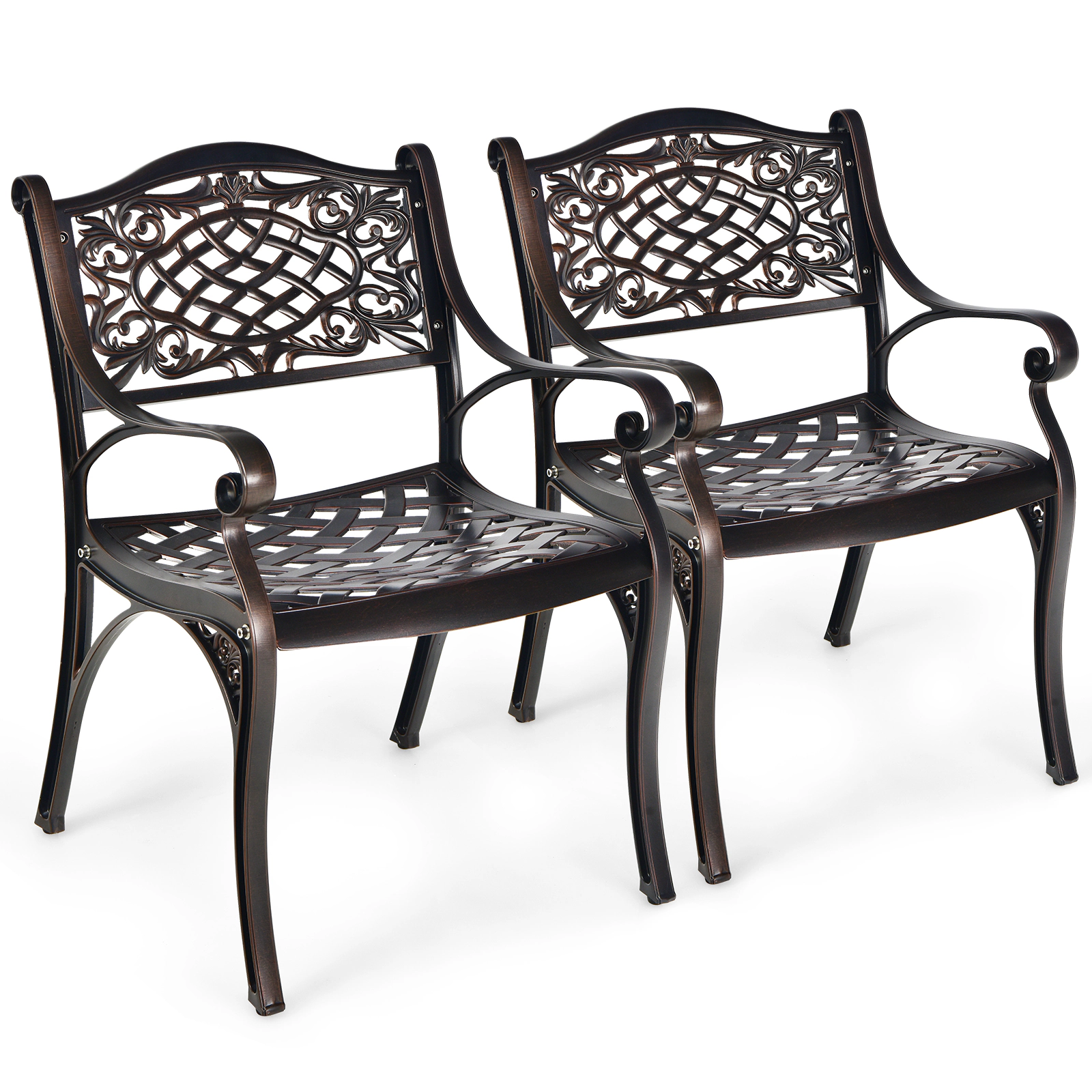 LJG 2-Piece Outdoor Cast Aluminum Chairs with Armrests and Curved Seats