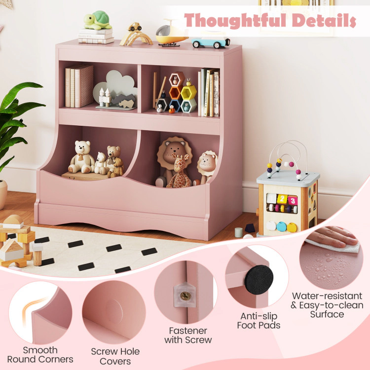 Hivvago Toy Storage Organizer 4-Cubby Kids Bookcase for Toys and Books