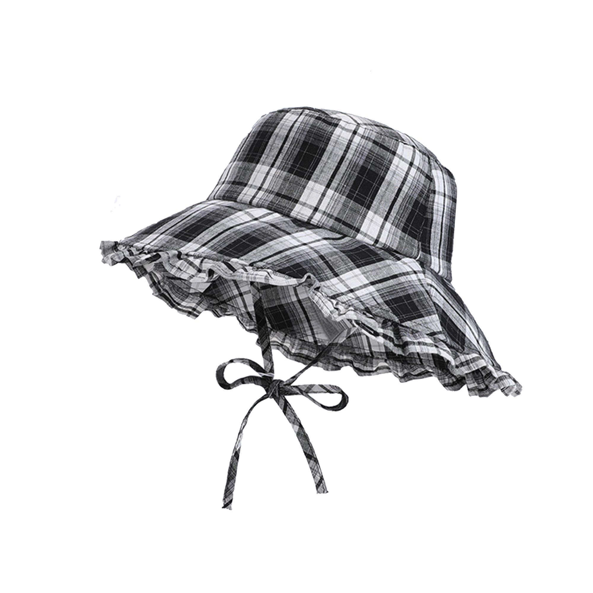 Anna-Kaci Women's Plaid Bucket Hat with Ruffle Brim Adjustable Cotton Sun Hat Lightweight Summer Sun Protection Hat