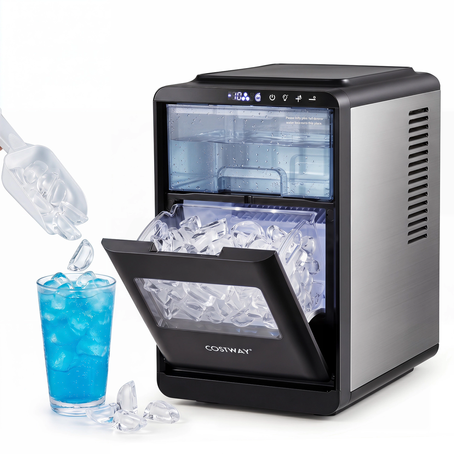 LJG Crescent Ice Maker Countertop 26 Lbs/24H Ice Machine with 16 Crescent Cubes
