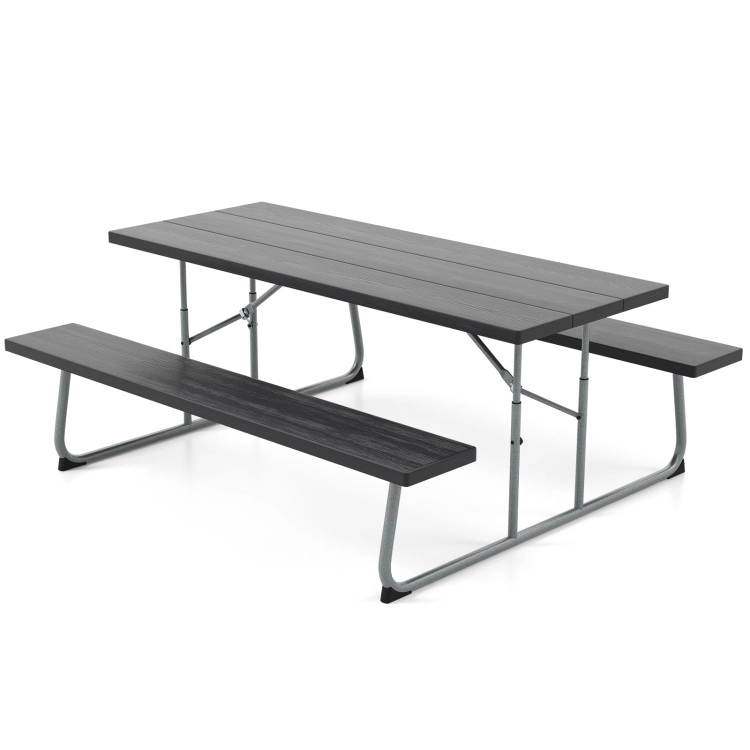 Hivvago Folding Picnic Table Set With Metal Frame And All-Weather Hdpe Tabletop  Umbrella Hole