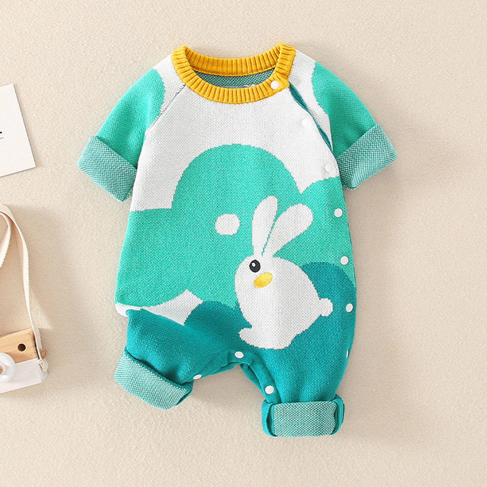 MyKids-USA Autumn Rabbit Handknit Cotton Blend Baby Romper