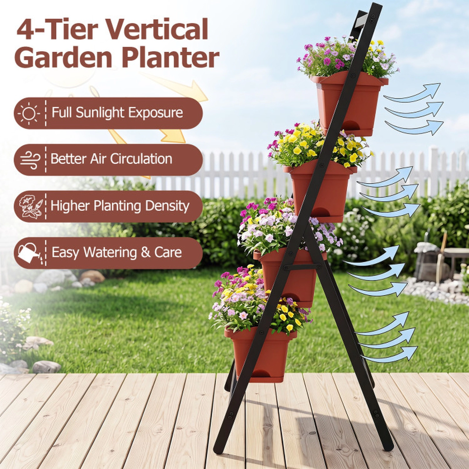 SUGIFT 4-Tier Vertical Raised Garden Bed Outdoor Planter with Removable Containers and Drainage Holes Red