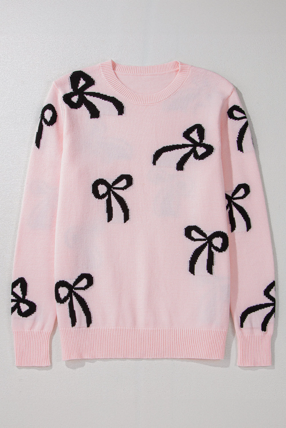 Threaded Pear Women's Pink Bow Knitted Loose Fit Sweater