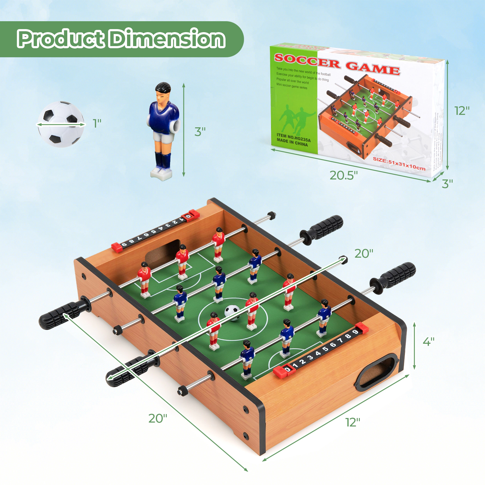 SUGIFT 20-in Mini Tabletop Foosball Soccer Game Table with 4 Steel Rods 12 Players and 2 Footballs