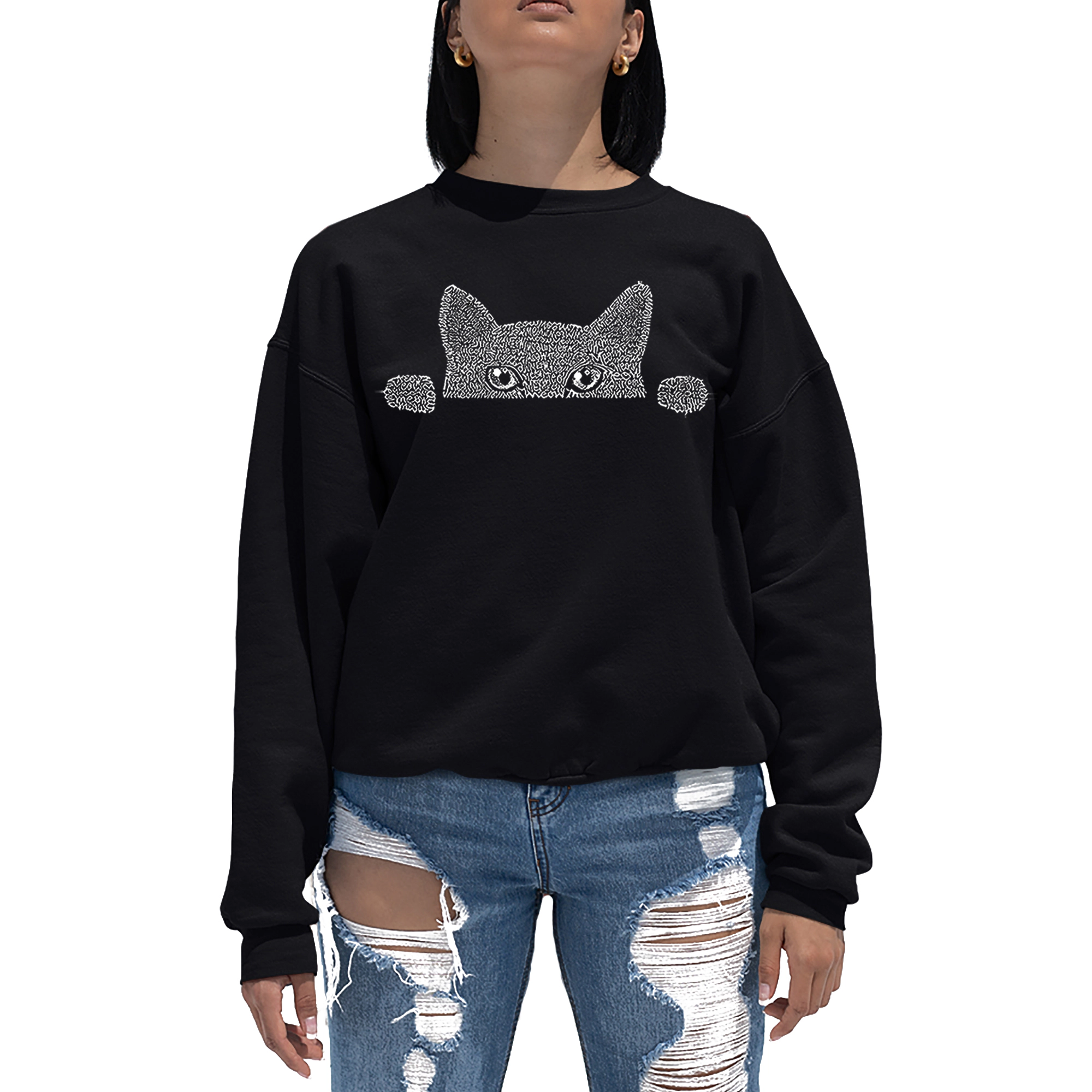 LA Pop Art Peeking Cat - Women's Word Crewneck Sweatshirt
