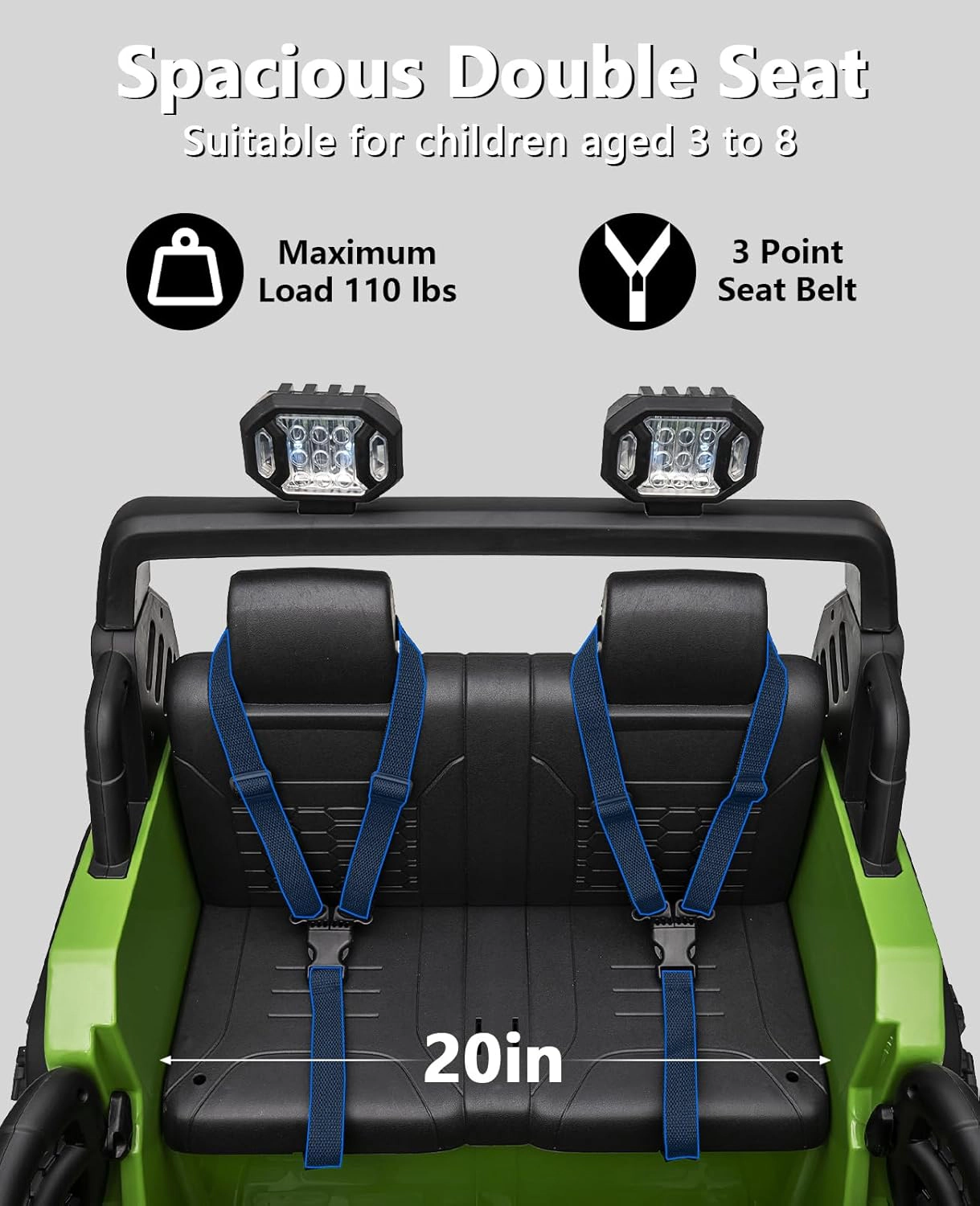24V 2-Seater Kids Ride On Jeep, 2×200W Motors, Remote Control, LED Lights, Bluetooth, 4WD, 7Ah Battery