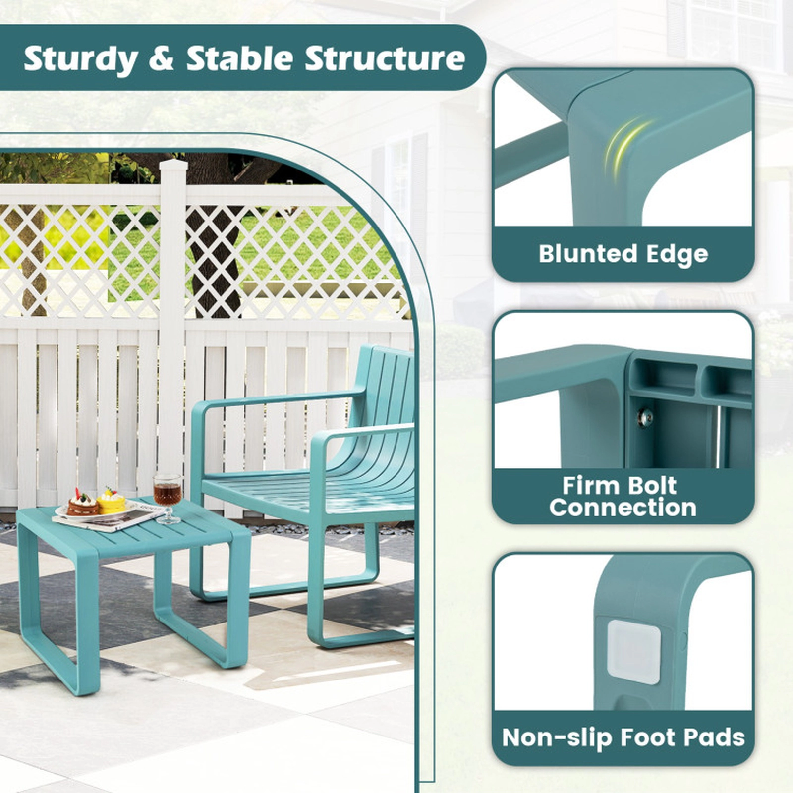 SUGIFT Weather Resistant Adirondack Outdoor Side Tables Set of 2 66-lb Capacity Blue/White
