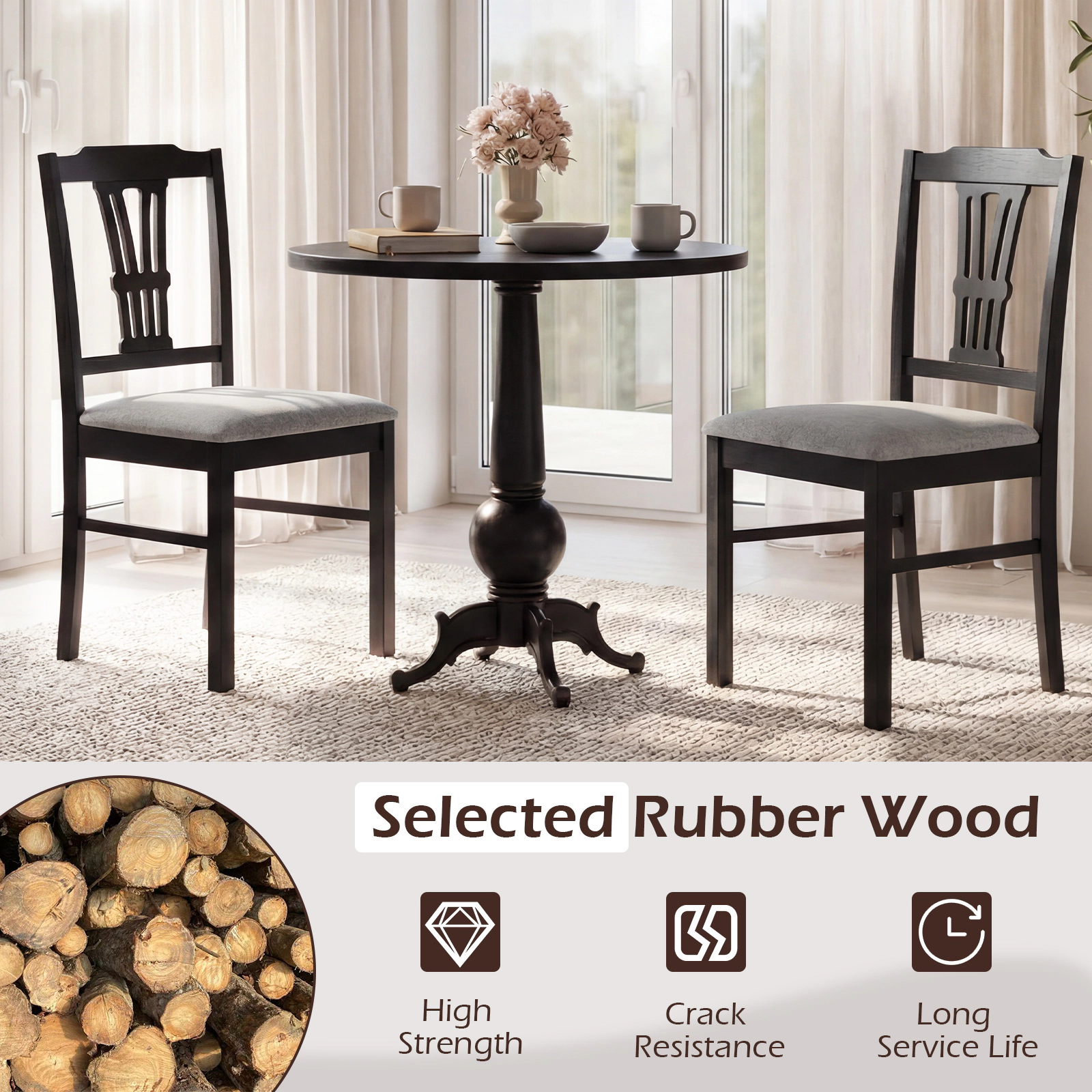SUGIFT Upholstered Dining Chairs with Solid Rubber Wood Frame 330-Lb Capacity Brown + Beige/Black + Gray