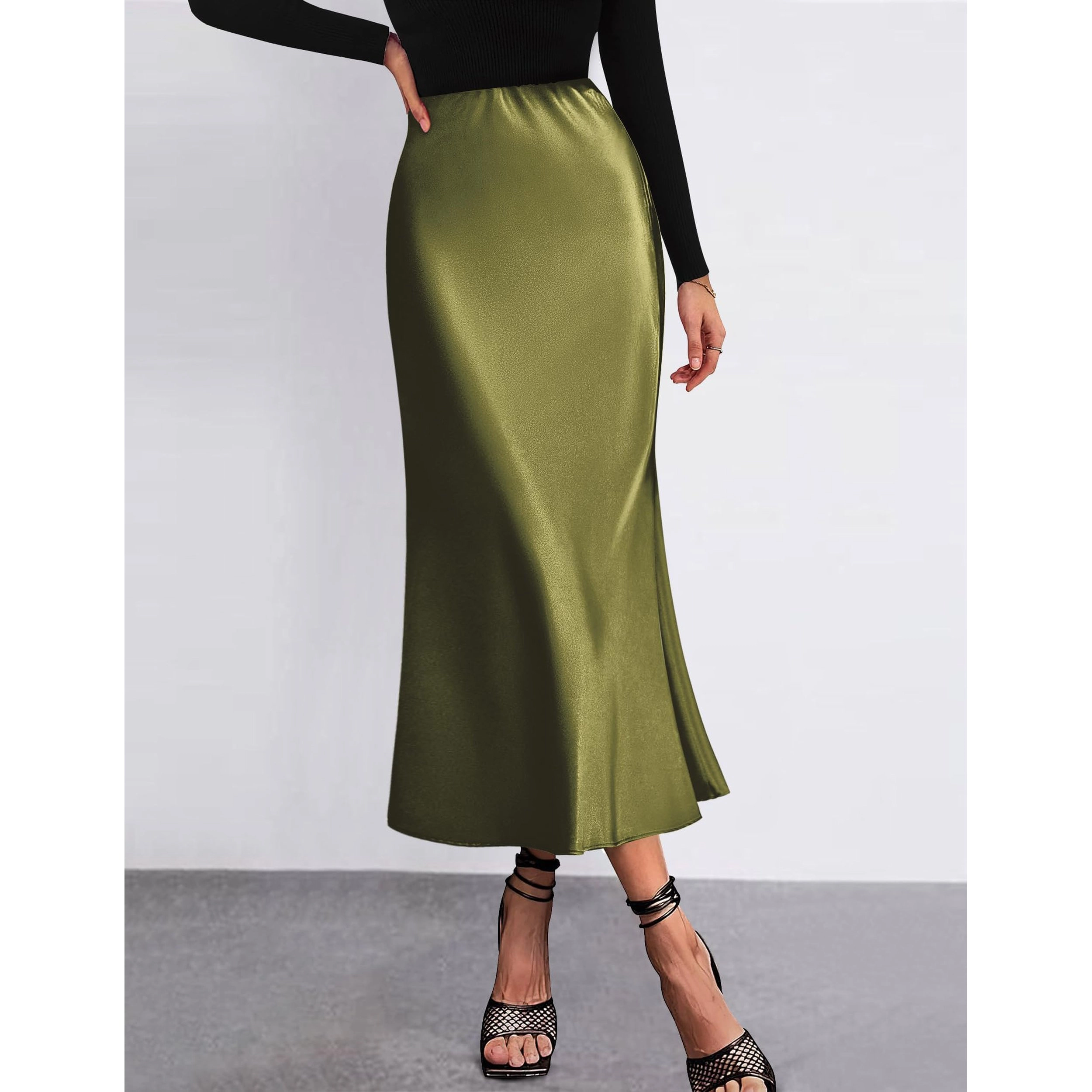 Zeagoo Women's Satin Silk Midi Skirt High Waist A-Line Slip