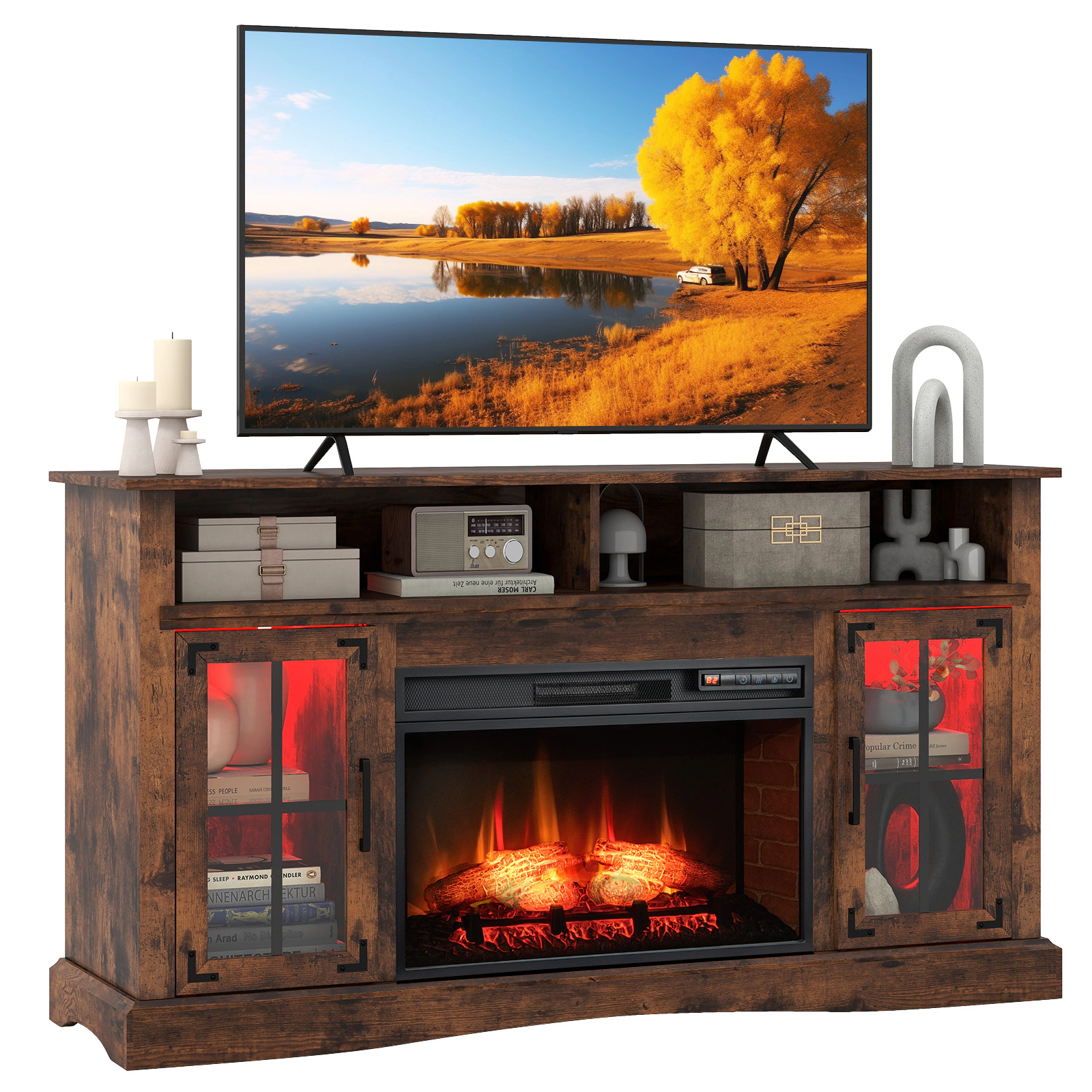 LJG Fireplace TV Stand with Remote Controls and Thermostat for TVs up to 50 Inch