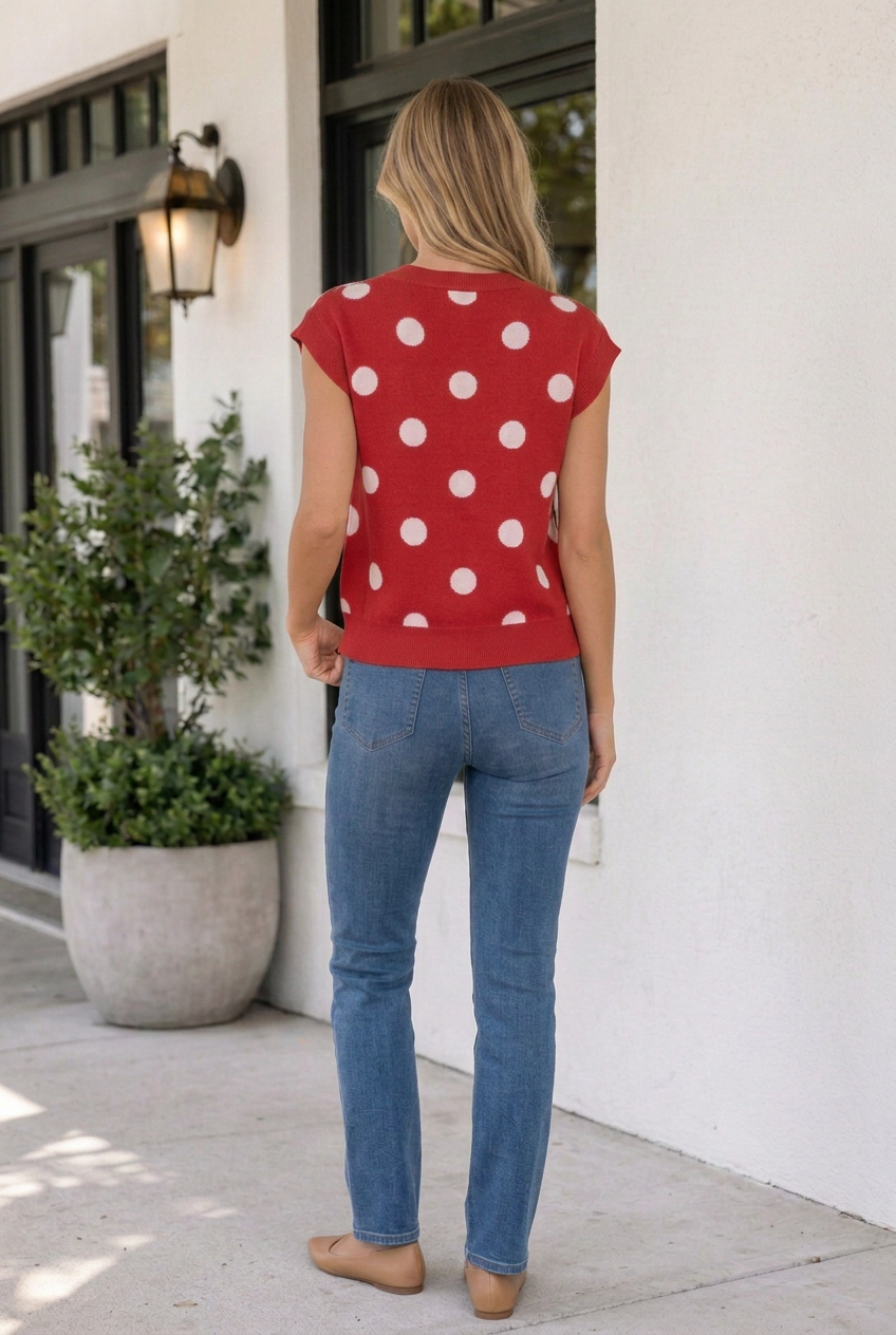 Threaded Pear Melanie Dot Print Decorated Sweater