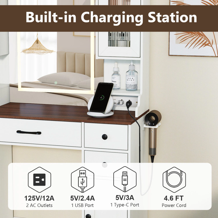 Hivvago 41.5 Inch Makeup Dressing Table With Power Outlets And 3 Color Lighting Modes