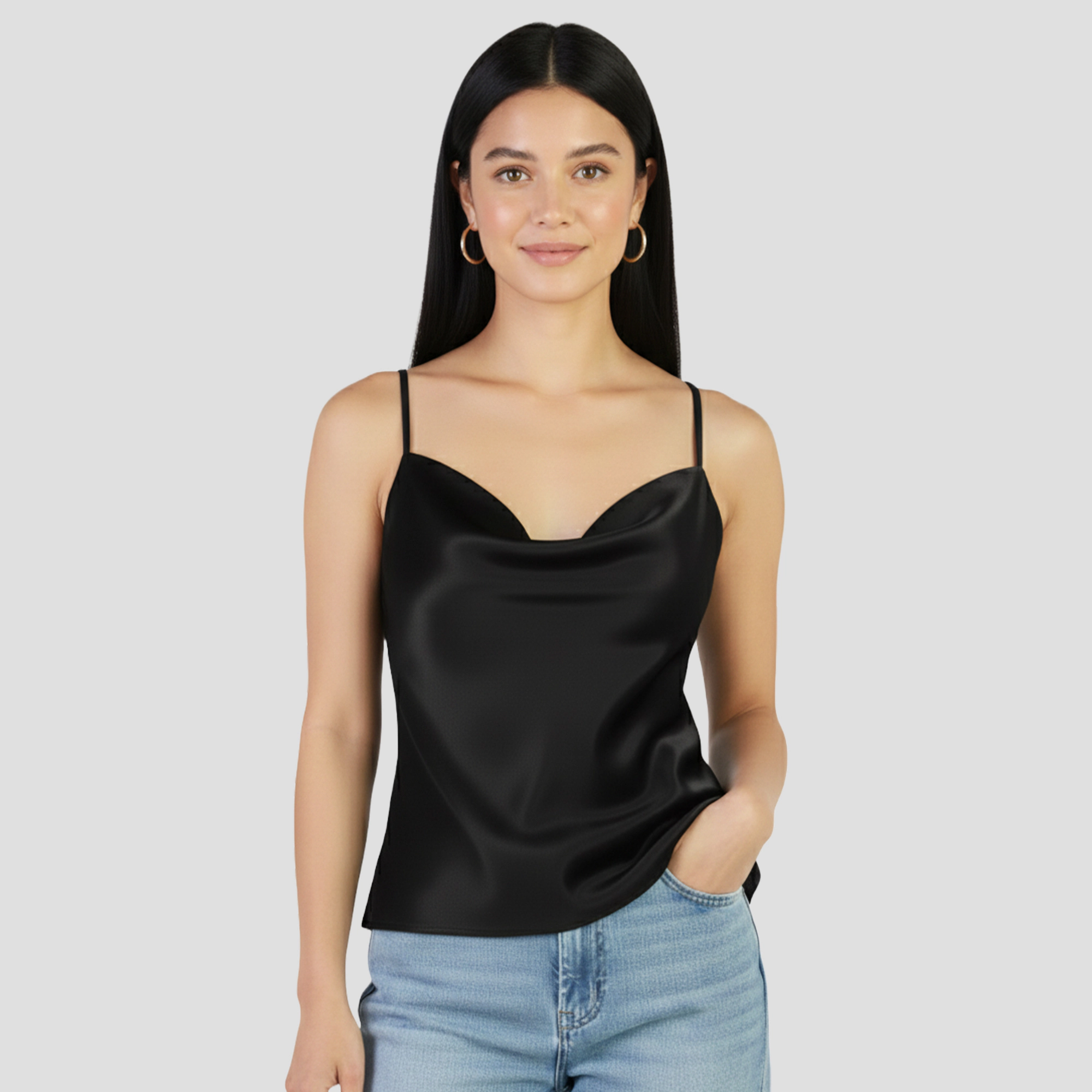 Artyska Women's Satin Cowl-Neck Silky Spaghetti Strap Camisole Top