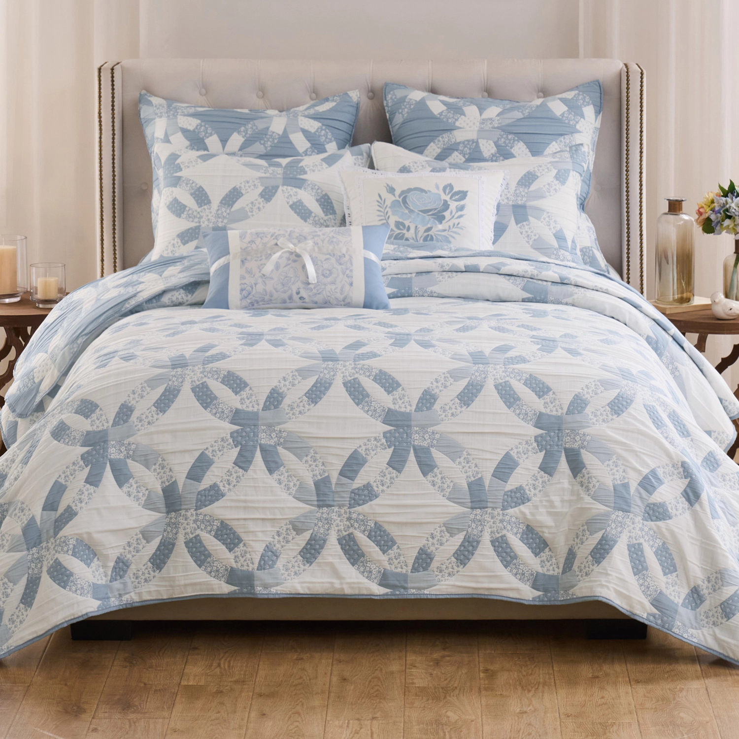 Greenland Home Fashions 100% Jacquard Woven Polyester Wedding Ring Coverlet 2 Piece Set