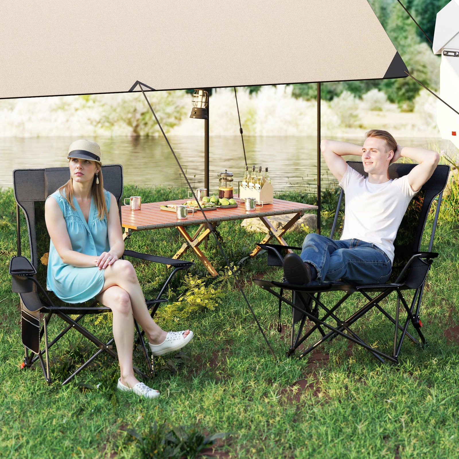LJG Reclining Camping Chair with Removable Footrest and Adjustable Backrest
