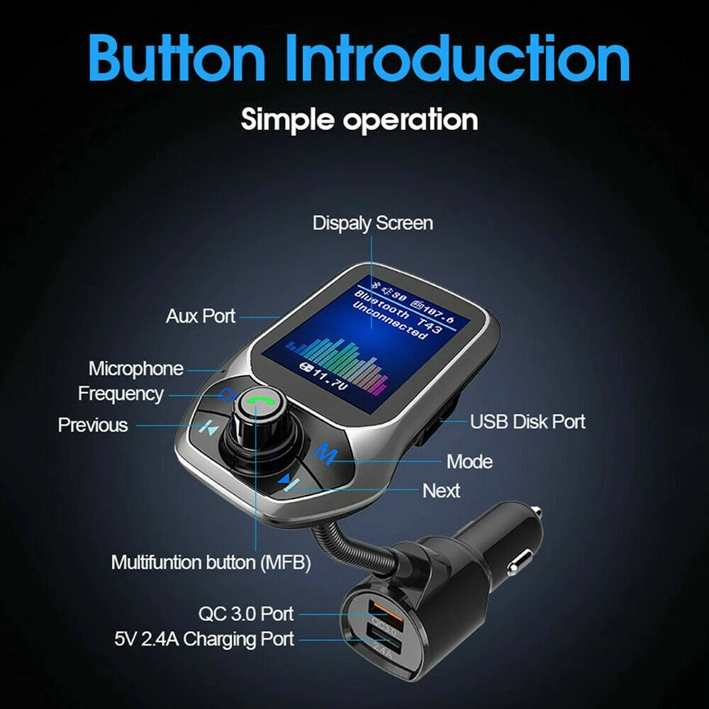 Home Collection Bluetooth 5.3 Car FM Transmitter with 3 Port USB Charger