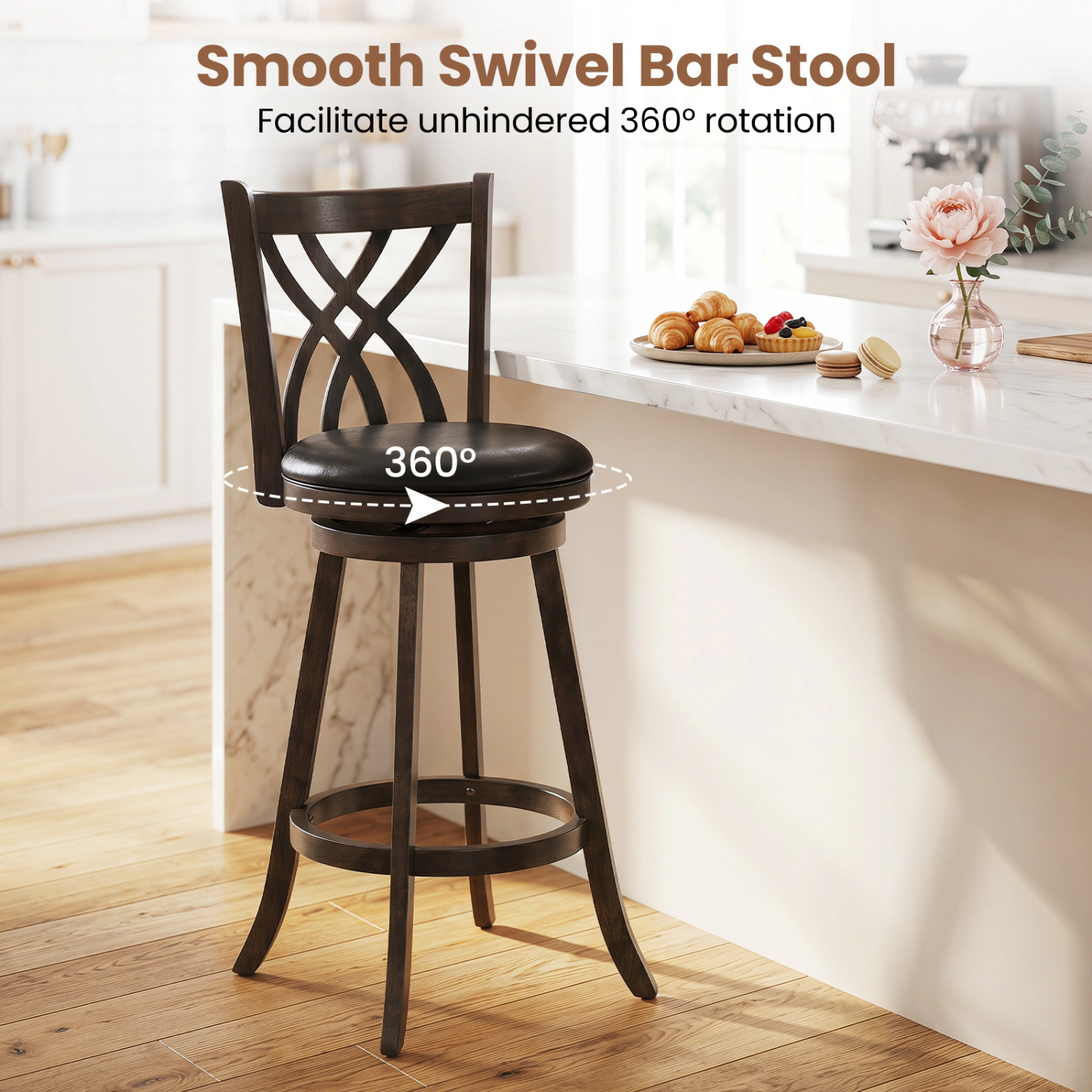 Glintex 2-Piece 30.5-Inch Swivel Bar Stool Set with Hollowed Backrest, Gray