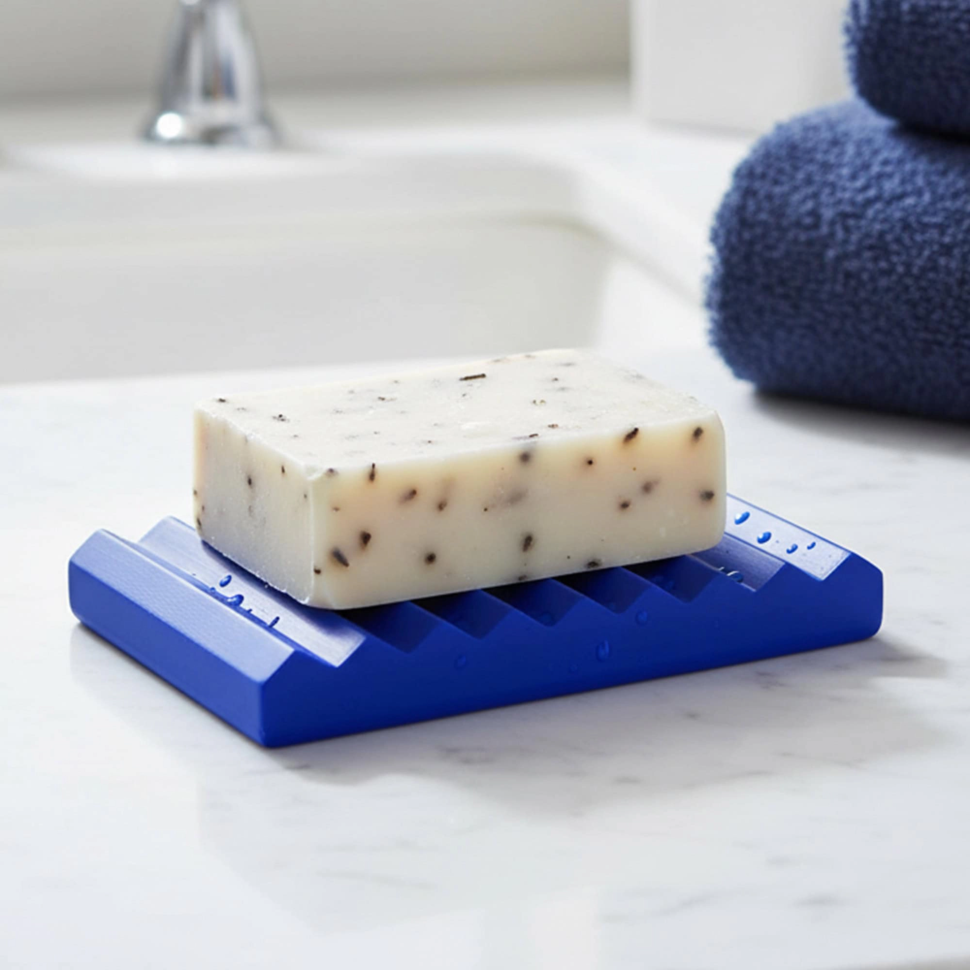 Evideco French Home Goods Ribbed Cement Soap Dish, Matte Rectangle 4.7 x 3.5