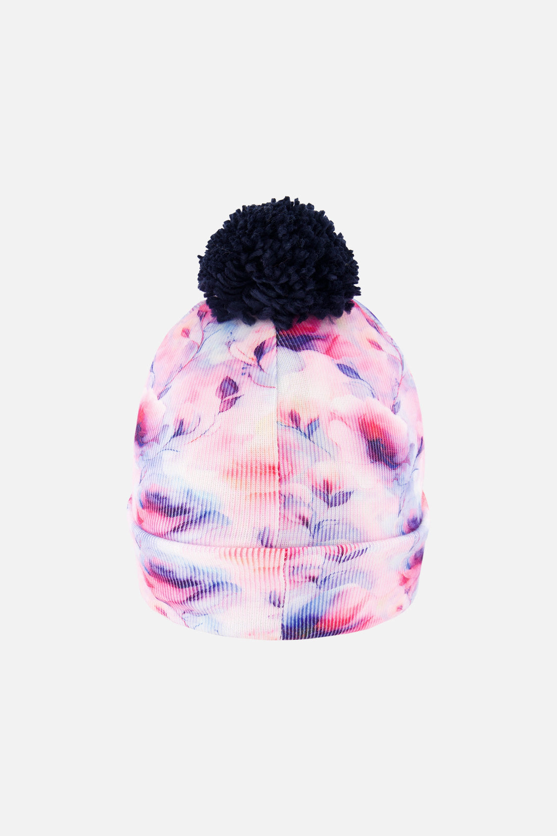Deux par Girls Winter Knit Hat with Pompom and Printed Flowers