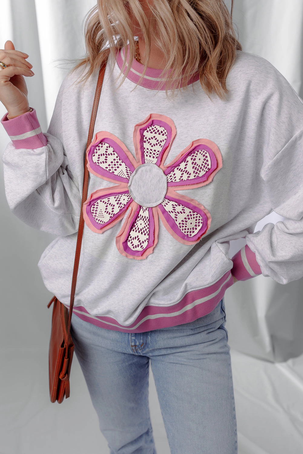 Threaded Pear Women's Caroline Flower Crew Neck Sweatshirt