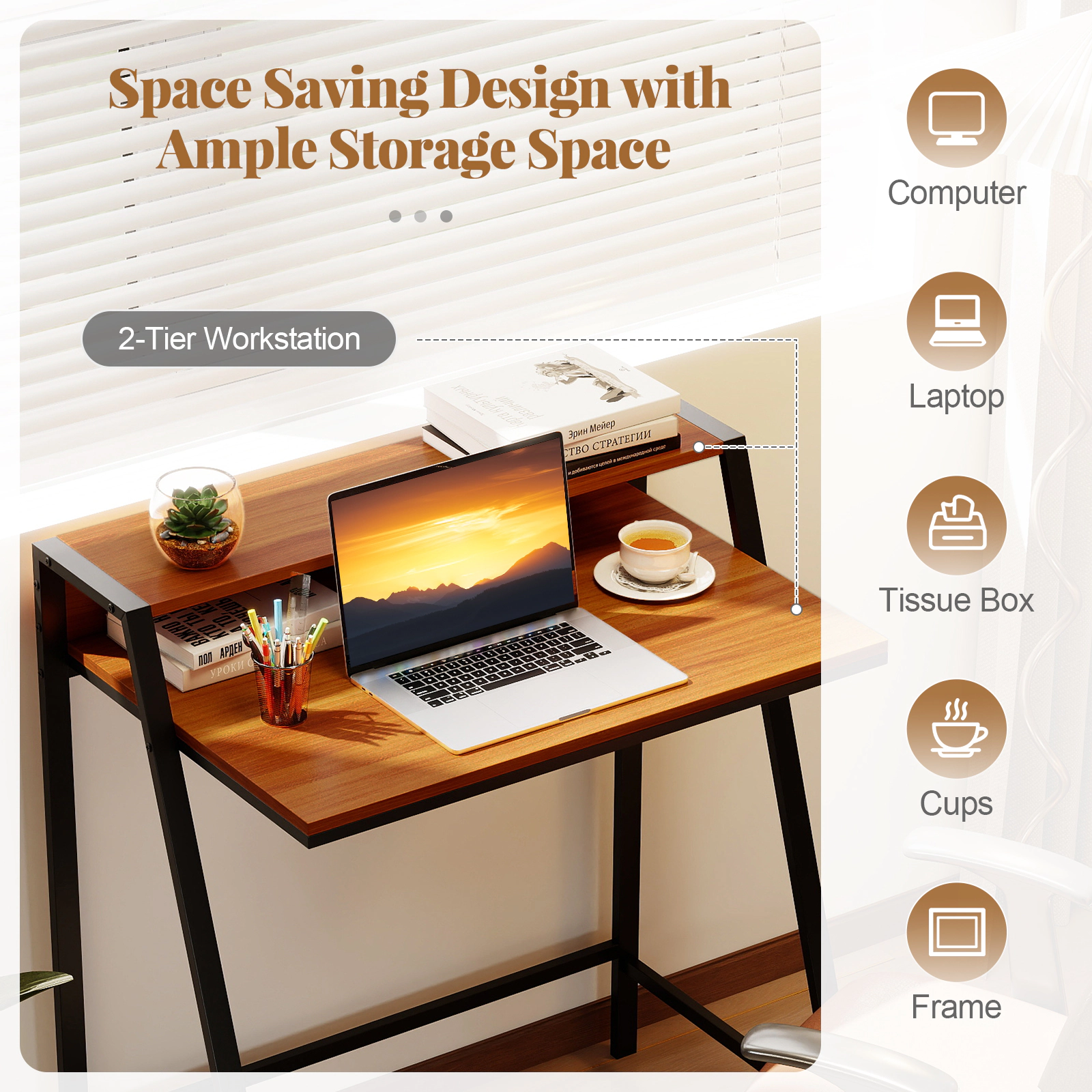 SUGIFT 31 in Computer Desk 2-Tier Study Table with Monitor Stand and Iron Frame