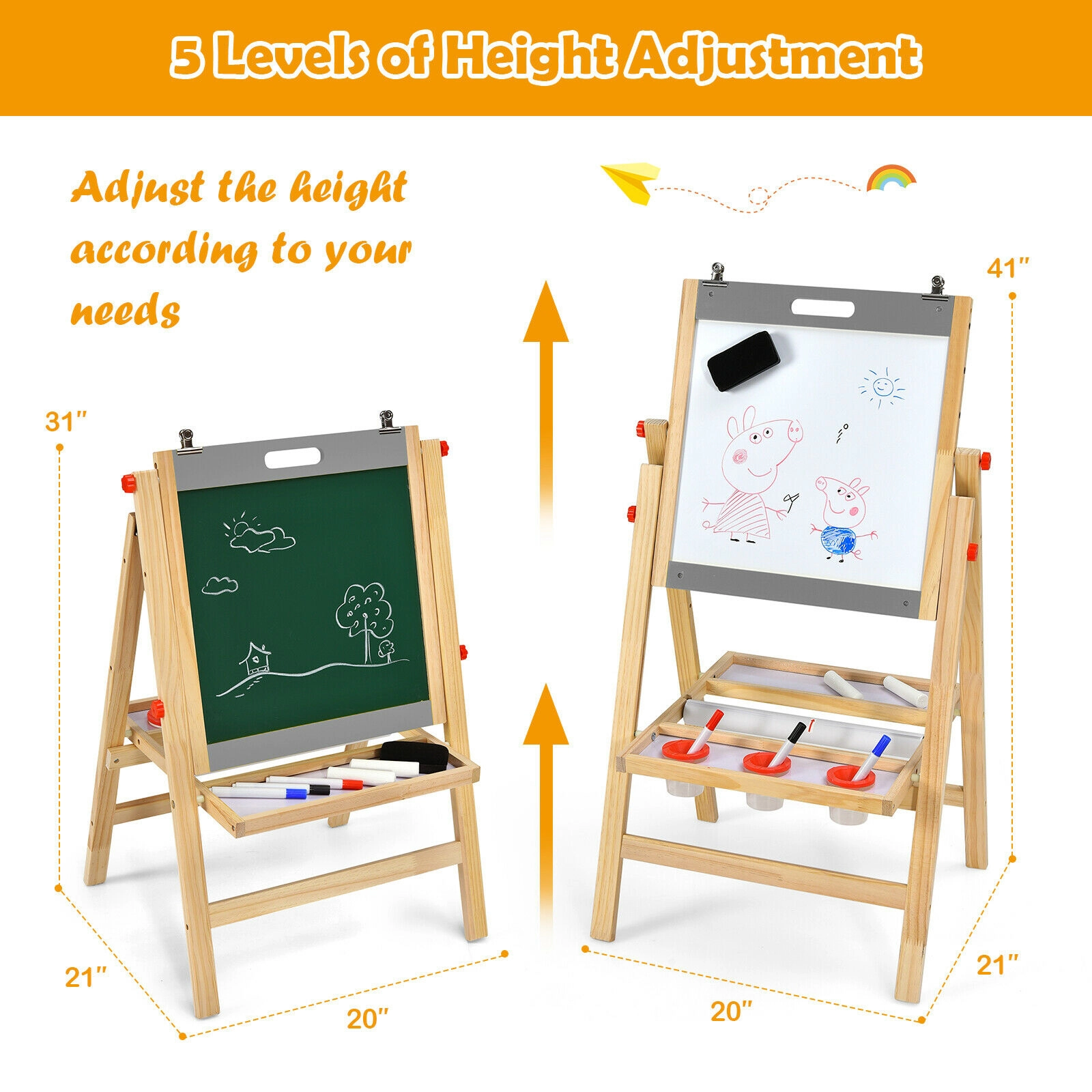 SUGIFT Gray 16.5 ft Paper Roll Double-Sided Chalkboard and Whiteboard Kids Art Easel