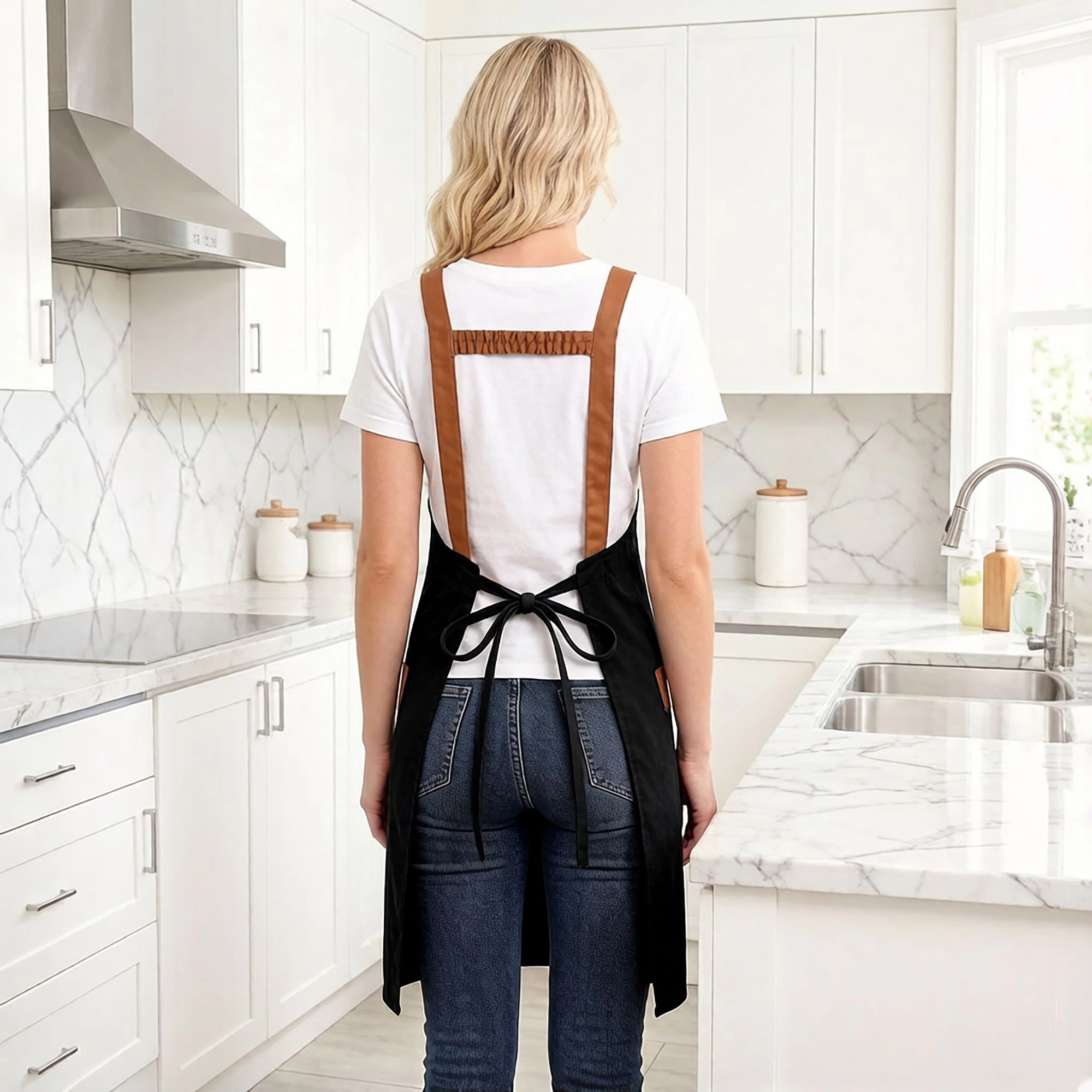 Alilang Unisex Canvas Kitchen Apron with Adjustable Shoulder Straps Multi Pocket Work for Cooking Cleaning