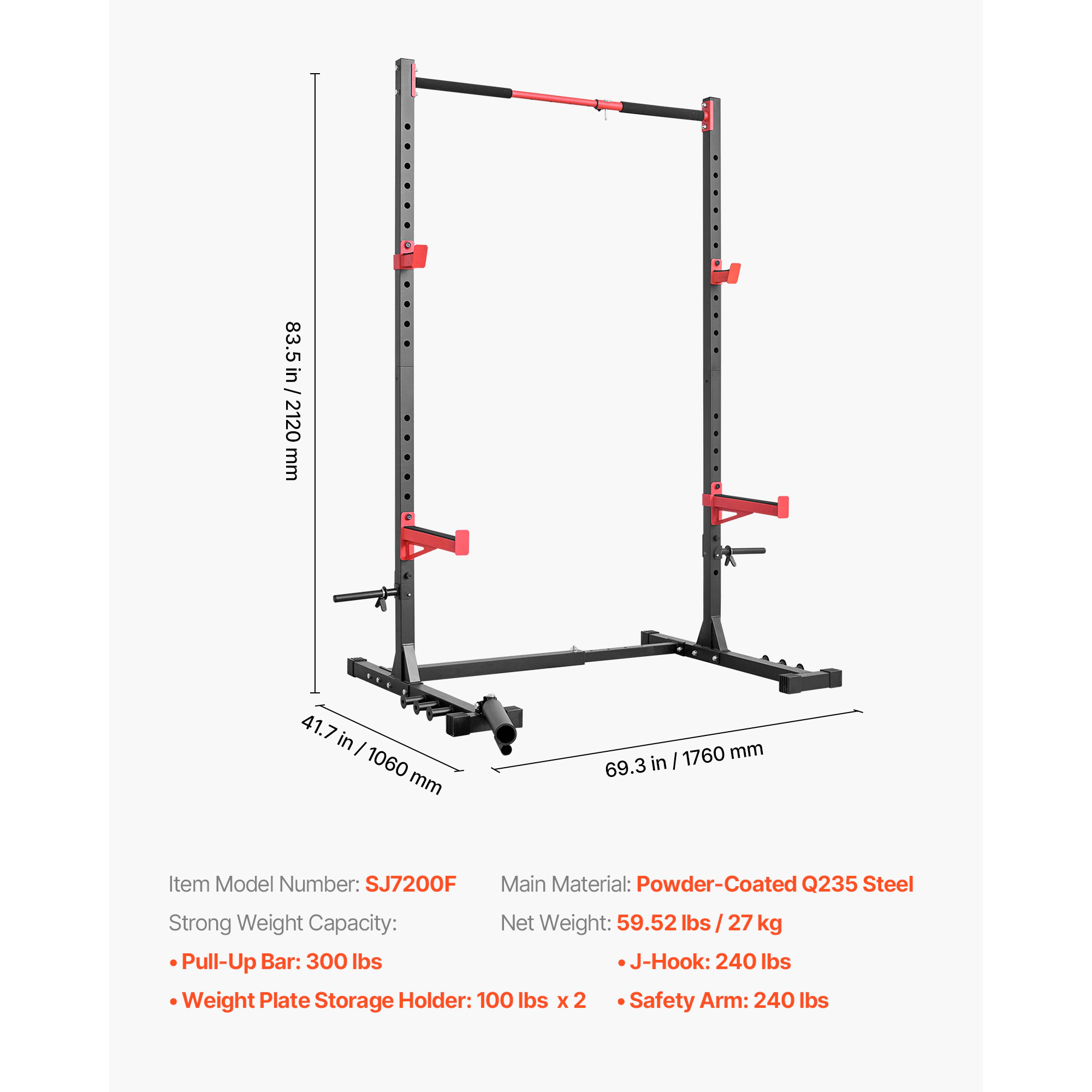 HONGGE Multifunctional Power Cage Squat Rack, 980 lbs Capacity, Width-Adjustable with Landmine & Safety Bars