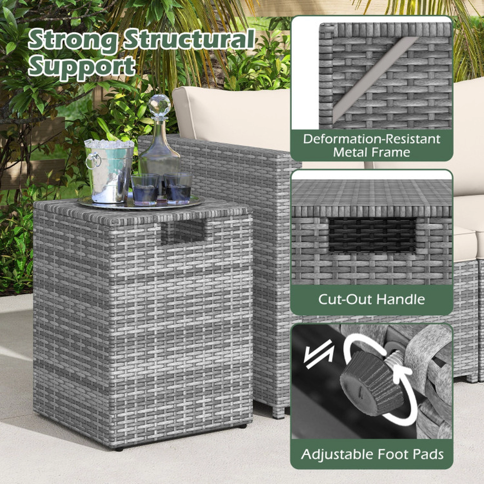 SUGIFT Gray PE Rattan Propane Tank Cover Side Table with Flip Lid 16-in W 16-in D 22.5-in H 80-lb Top Capacity
