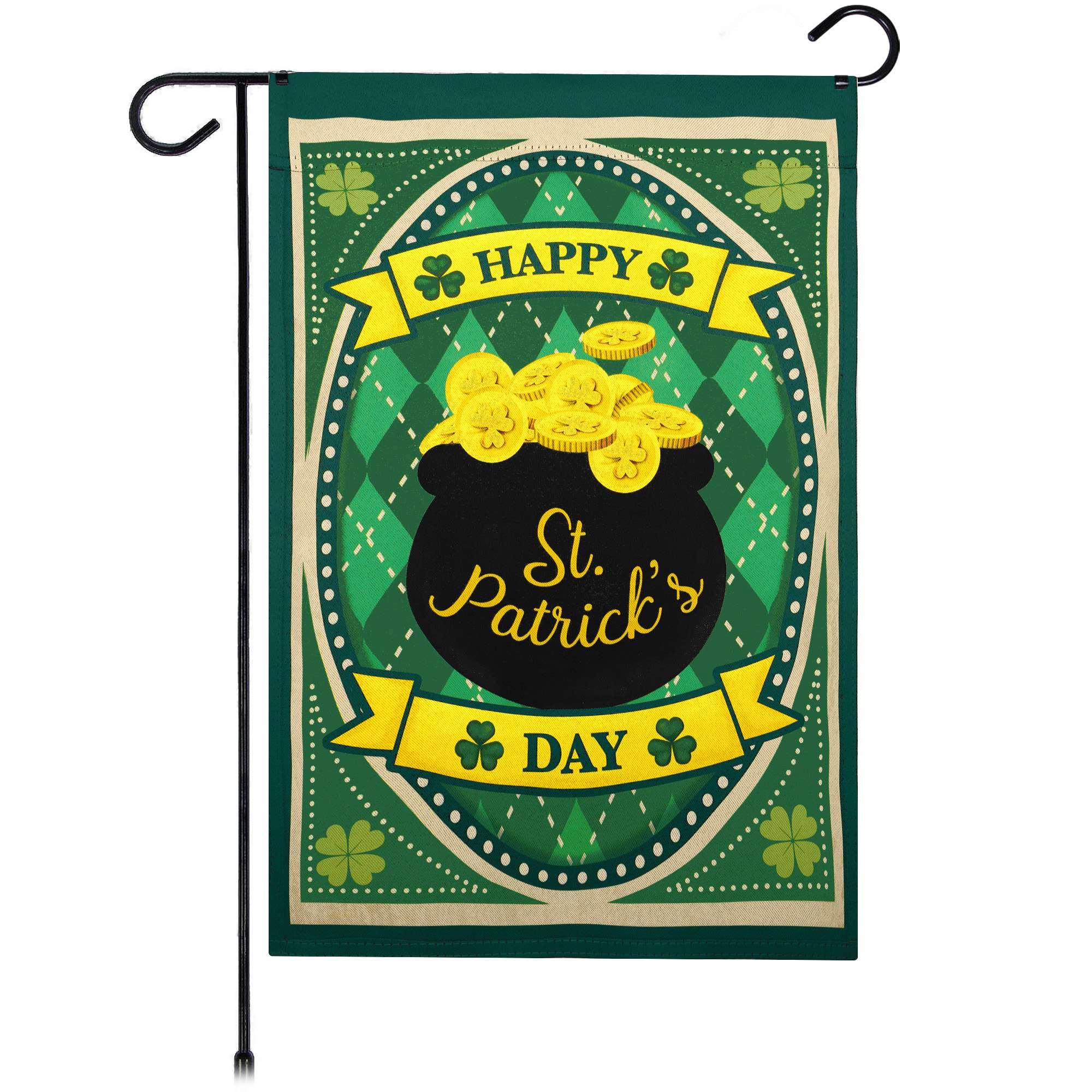 G128 St. Patrick's Day Pot of Gold Garden Flag 12x18 in - Double-Sided, Weather-Resistant