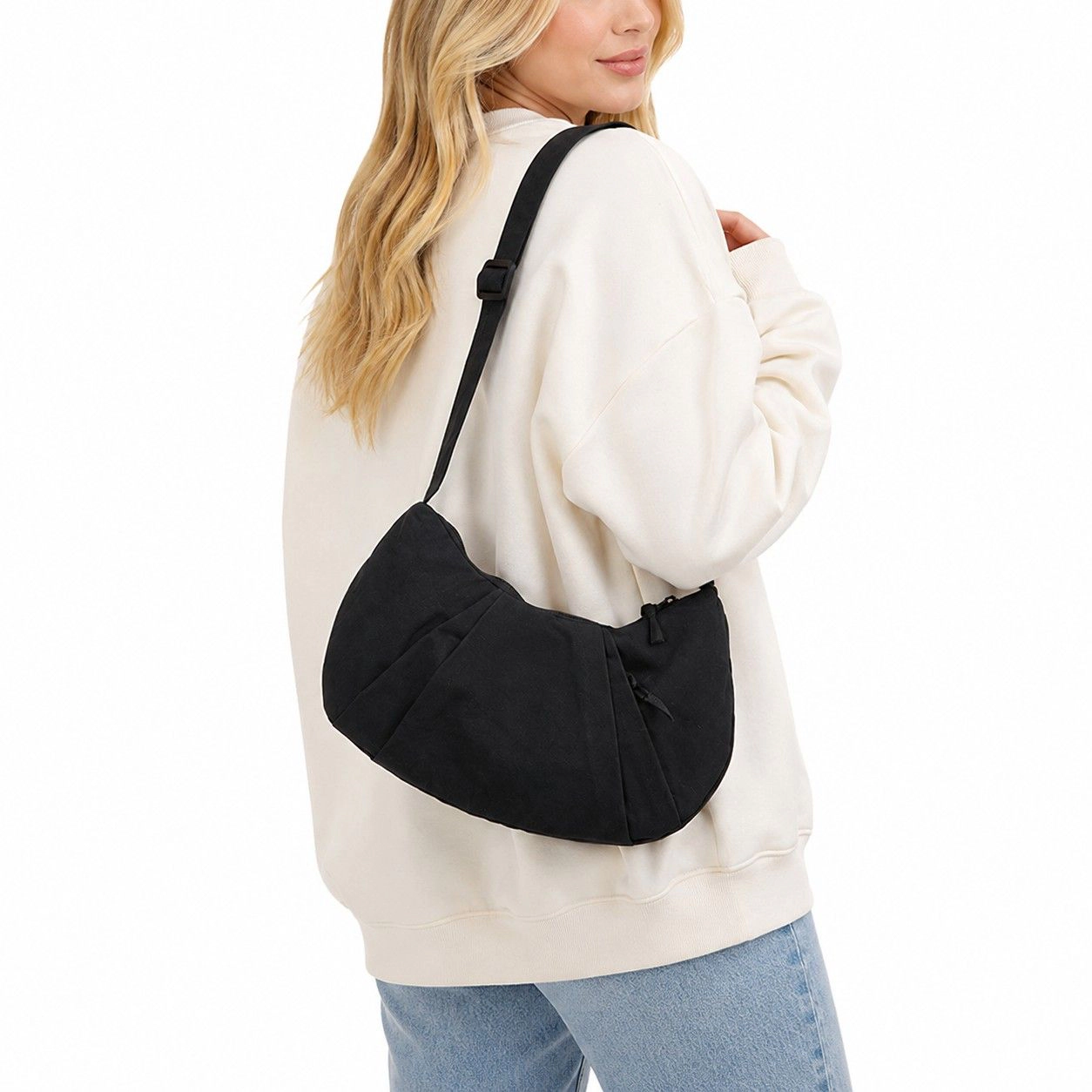 Alilang Women's Lightweight Nylon Crescent Crossbody Bag Adjustable Strap Casual Everyday Shoulder Bag, Soft Beige