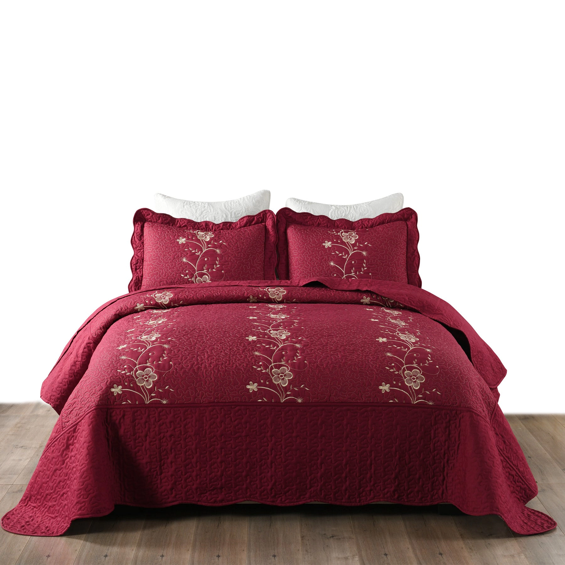 MarCielo 3 Pieces Embroidered Quilt Set, Lightweight Bedspread Set