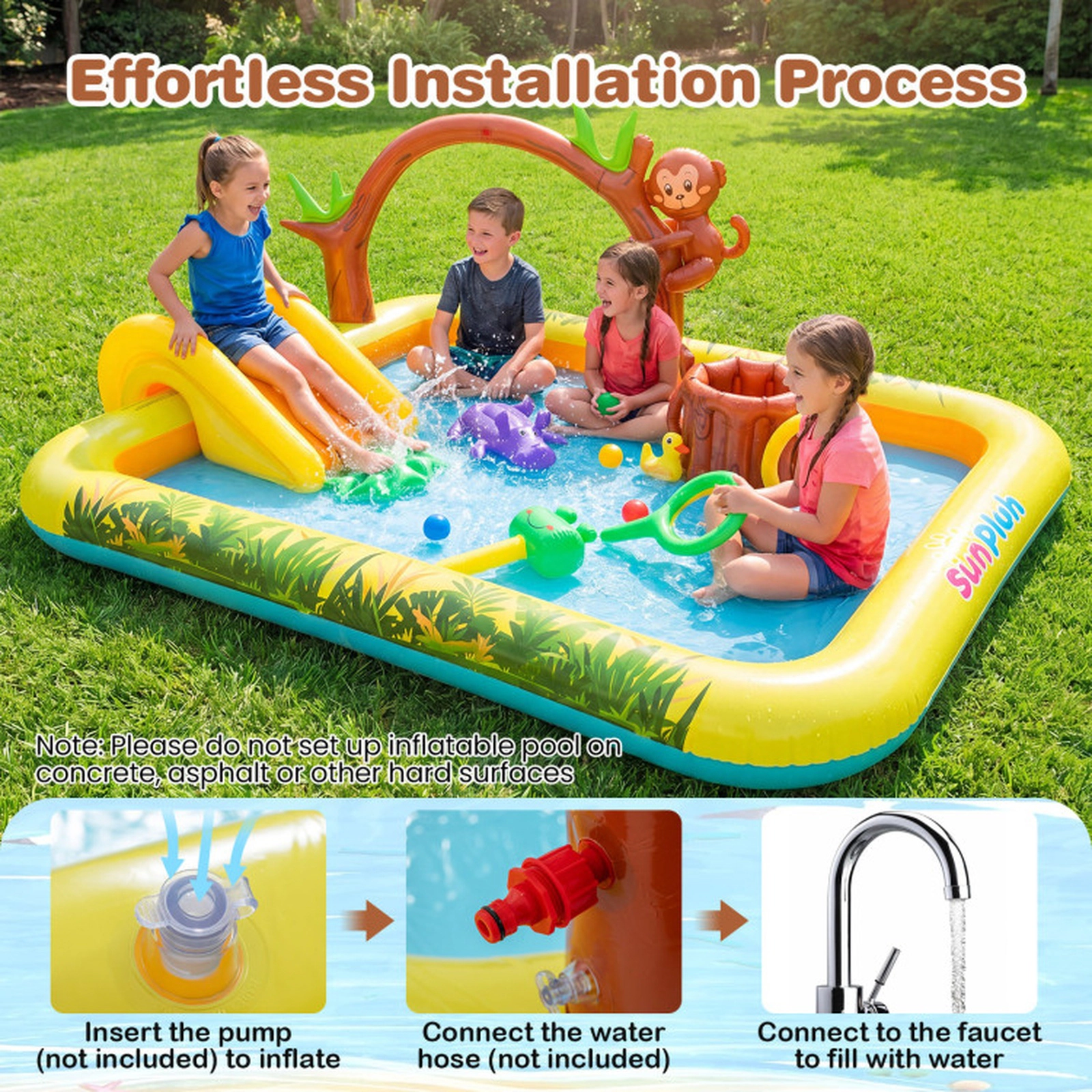 SUGIFT Slide Monkey Sprinkler and Water Toys Kids Inflatable Animal Spray Pool