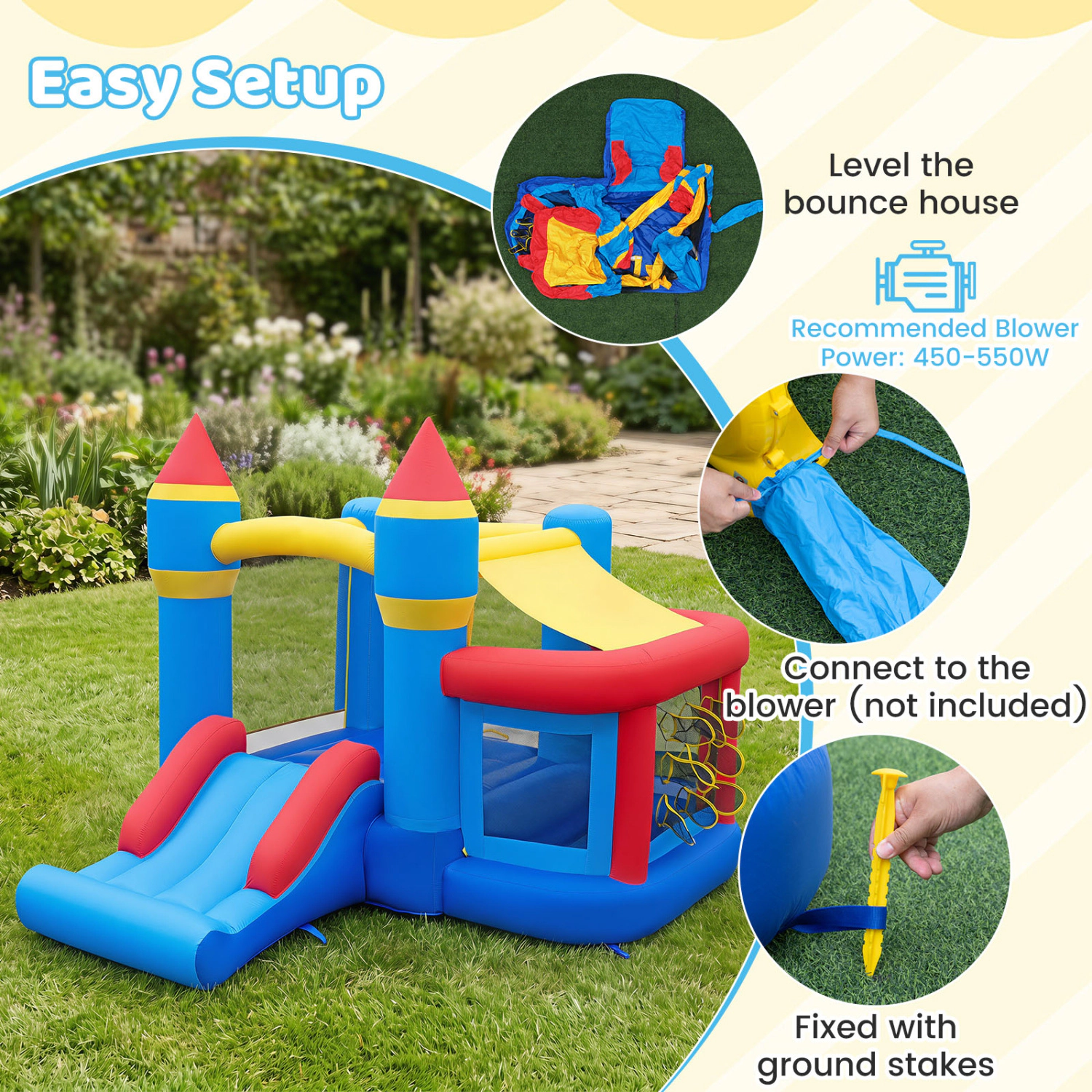 Hivvago Castle Slide Inflatable Bounce House with Ball Pit and Basketball Hoop