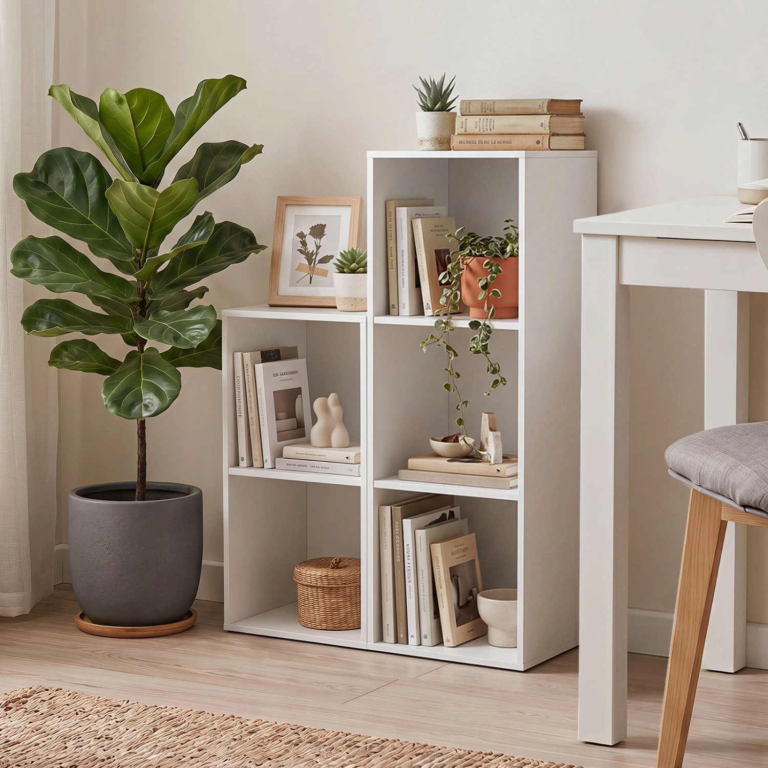 LJG 3-Cube Bookcase with 2 Anti-Tipping Kits and Cubby Storage Organizer for Home Office